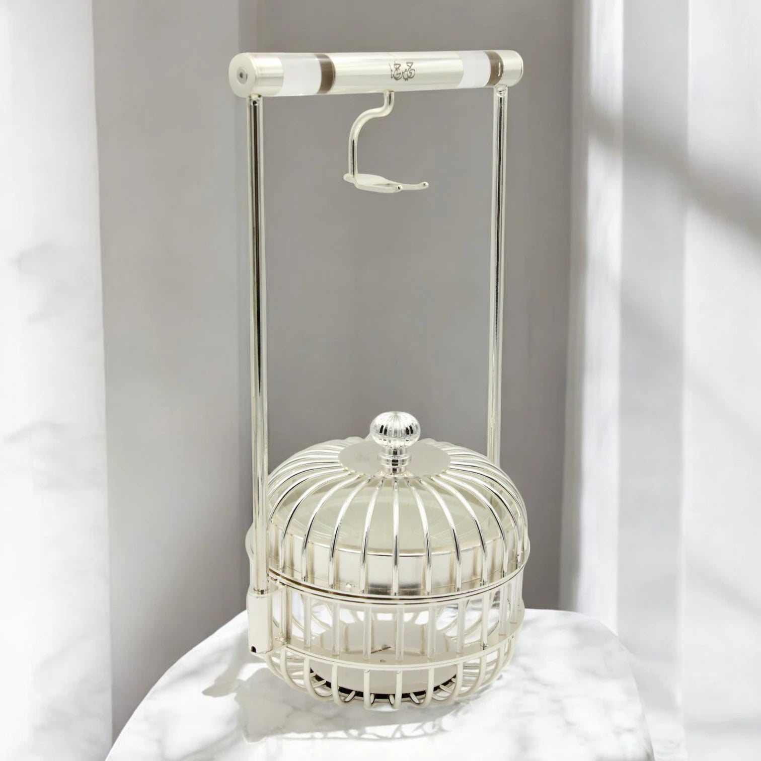 Al Fursan Silver Date Bowl with Arabic Calligraphy Handle – Unique Iron Bowl from the Modern Line Collection for Serving Dates, Nuts, or Sweets | Elegant Middle Eastern Decor & Gift Piece - Damoo