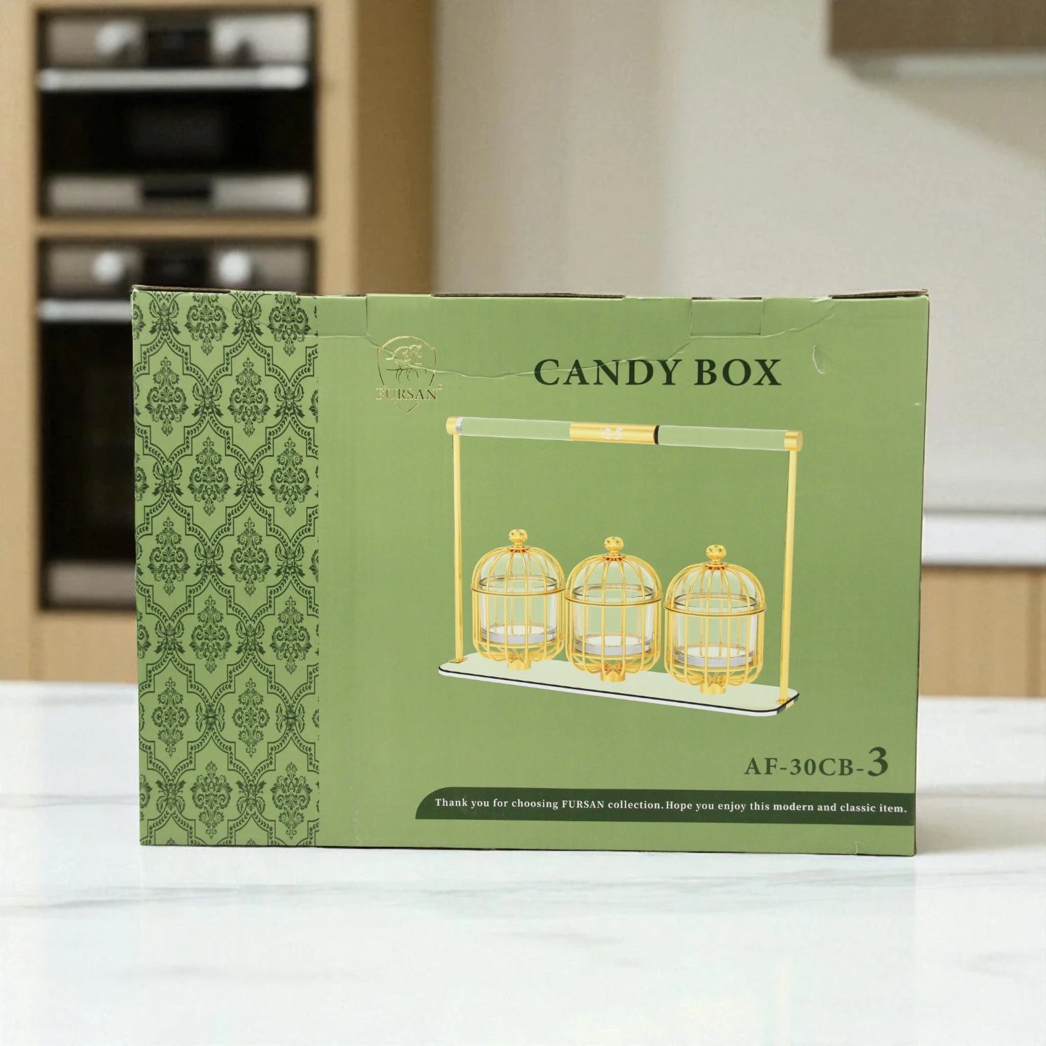 Al Fursan Three-Piece Silver Cage Candy Box Set on Acrylic Stand – Luxury Decorative Confectionary Display for Sweets, Nuts & Dates - Damoo