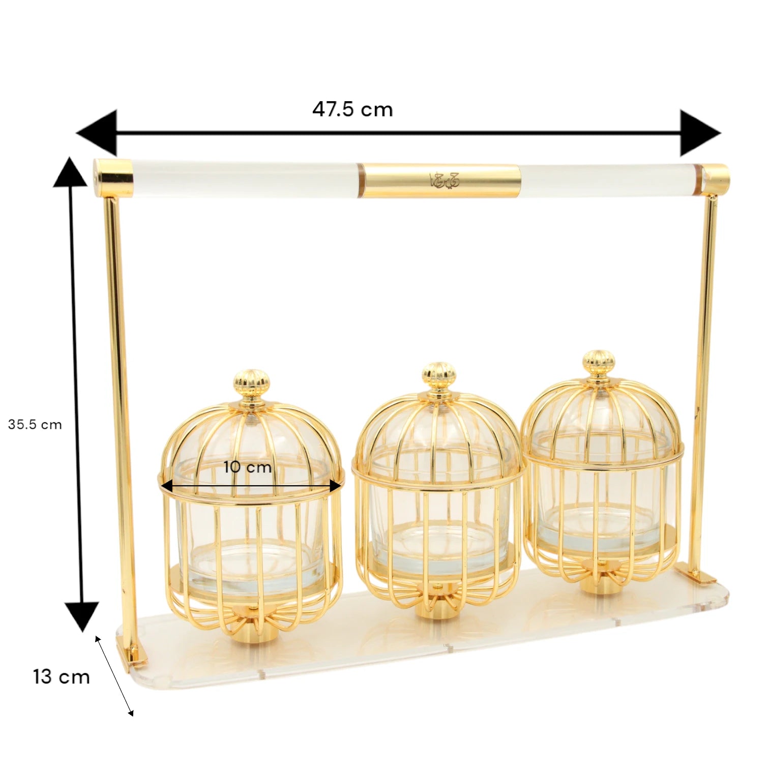 Al Fursan Three-Piece Silver Cage Candy Box Set on Acrylic Stand – Luxury Decorative Confectionary Display for Sweets, Nuts & Dates - Damoo