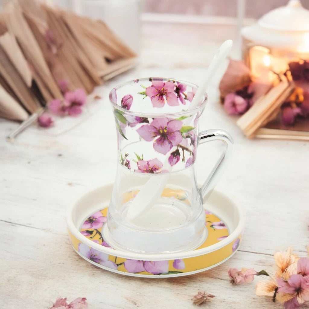 Al Habbai 27-Piece Floral Tea Set with Dual Thermos Flasks – Complete Tea & Coffee Serving Set with Glass Cups, Saucers, Cawa Cups, Spoons & Sugar Pot – Elegant Hospitality Set for Home or Gifting - Damoo