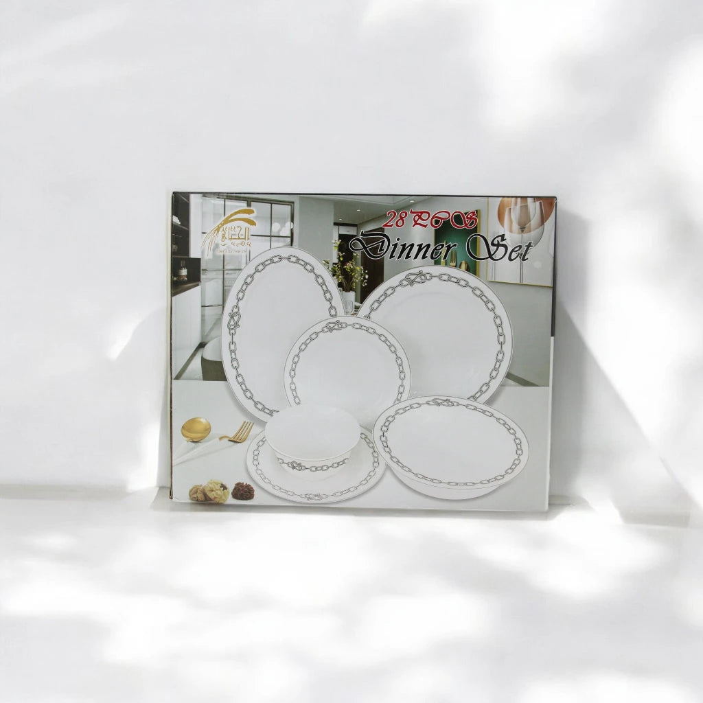Al Habbai 28-Piece Elegant Dinner Set – Includes Plates, Bowls & Serving Platters – Premium Tableware for 6 People - Damoo