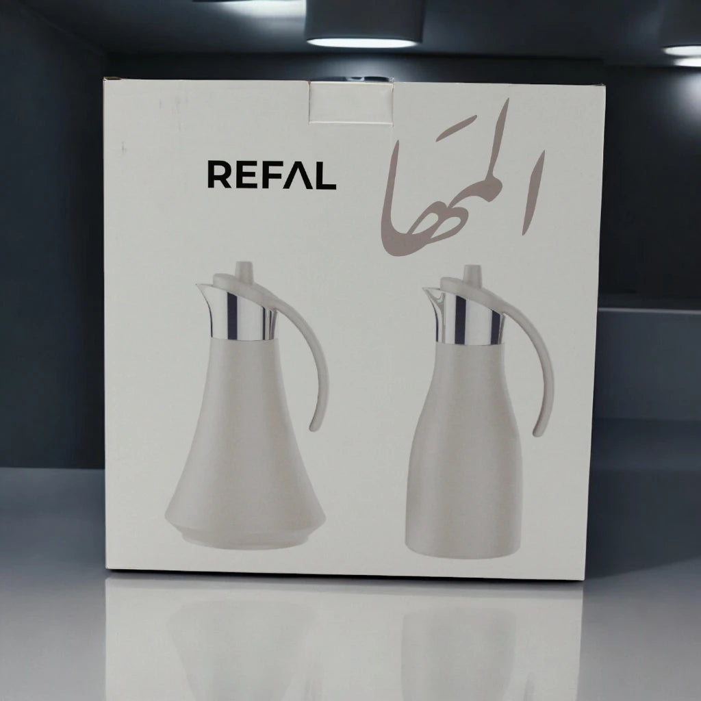 Al Maha Vacuum Flask 2-Piece Double-Wall Stainless Steel Set (1L & 0.7L) – Elegant Thermal Bottles with Stylish Handle for Hot & Cold Beverages - Refal Collection - Damoo