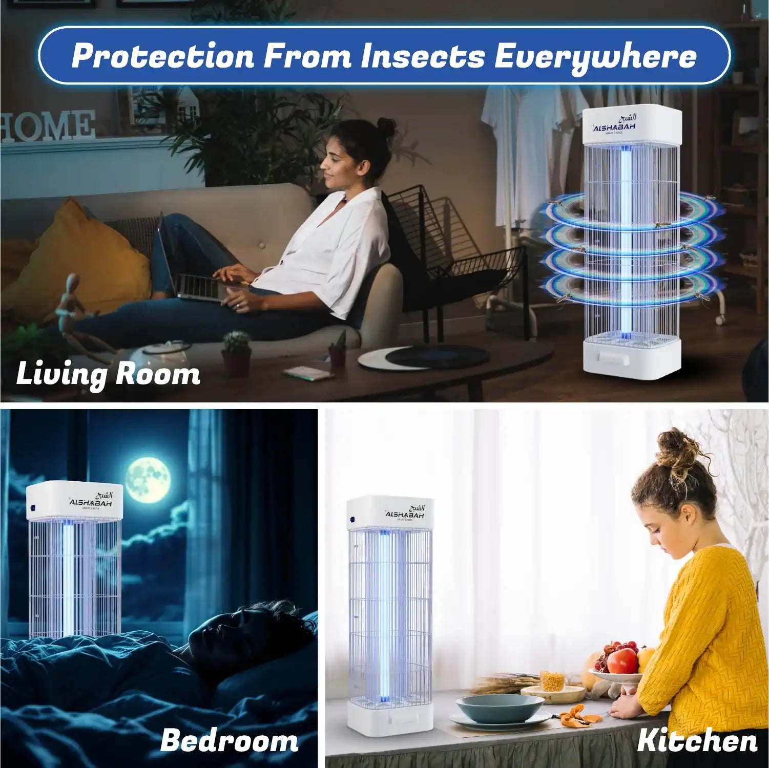 ALSHABAH Original Insect Killer – 15W UV Lamp, 3600V Electric Trap, 25m² Coverage, White Bug Zapper with 3-Year Warranty – Made in Jordan - Damoo