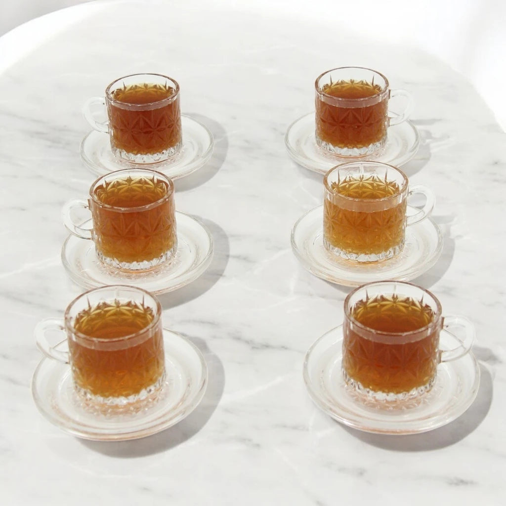 AML Home Collection 12-Piece Tea&Coffee Glass Cup and Saucer Set – Elegant Design for Tea, Espresso, and Everyday Sophistication - Damoo