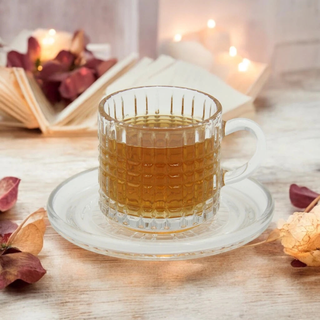 AML Home Collection 12-Piece Tea&Coffee Glass Cup and Saucer Set – Elegant Design for Tea, Espresso, and Everyday Sophistication - Damoo