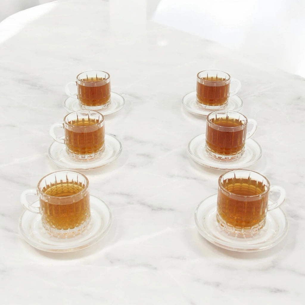 AML Home Collection 12-Piece Tea&Coffee Glass Cup and Saucer Set – Elegant Design for Tea, Espresso, and Everyday Sophistication - Damoo
