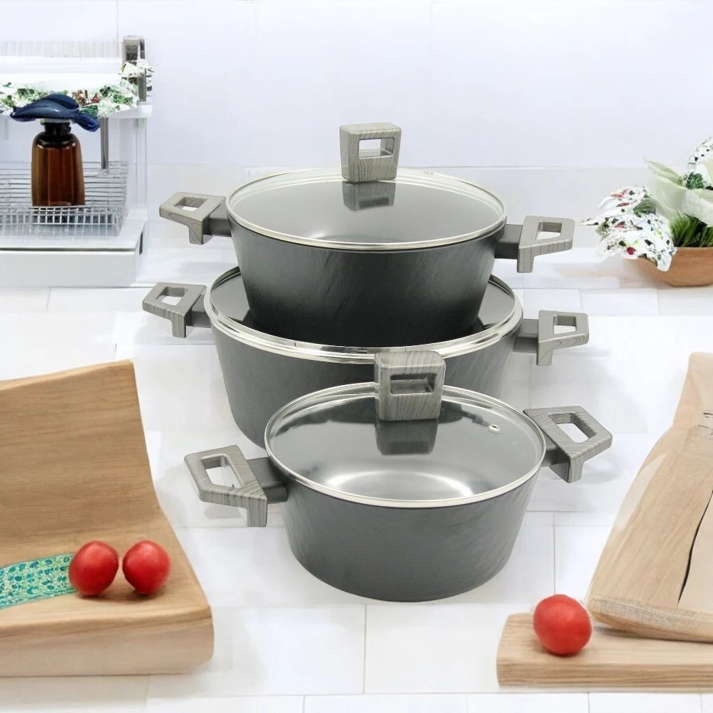 ANERCOOK 10-Piece Premium Cookware Set – Rockstone Titanium Pro Multi-Layer Non-Stick Coating – Induction Compatible – Heavy-Duty Die-Cast Aluminum – Air Cushion Technology for Even Heat Distribution - Damoo