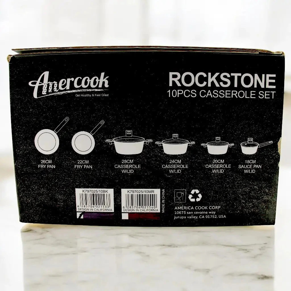 ANERCOOK 10-Piece Premium Cookware Set – Rockstone Titanium Pro Multi-Layer Non-Stick Coating – Induction Compatible – Heavy-Duty Die-Cast Aluminum – Air Cushion Technology for Even Heat Distribution - Damoo