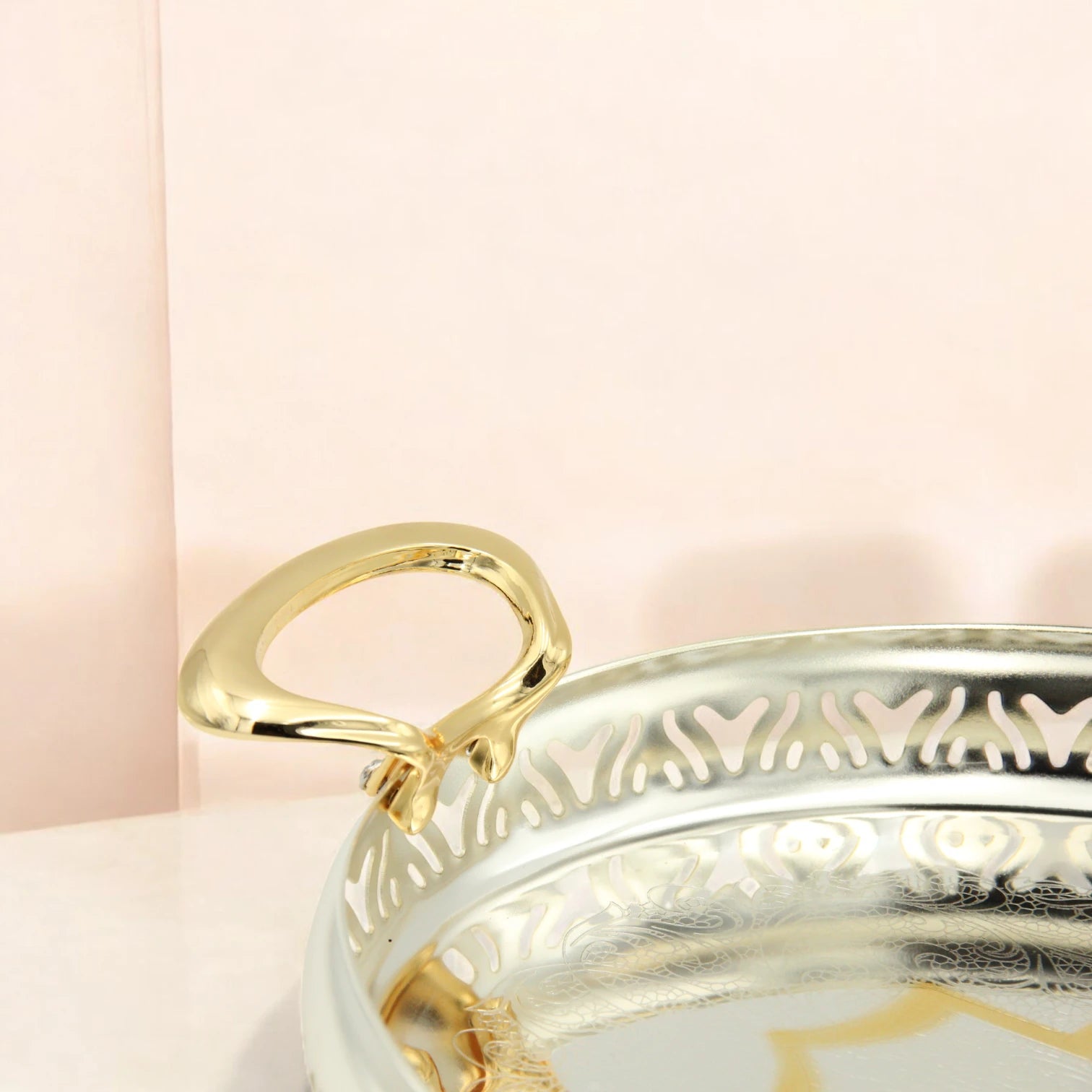 Ansa Elegant 3-Piece Silver & Gold Serving Tray Set – Premium Metal Trays for Coffee, Dates, Sweets & Home Décor - Damoo
