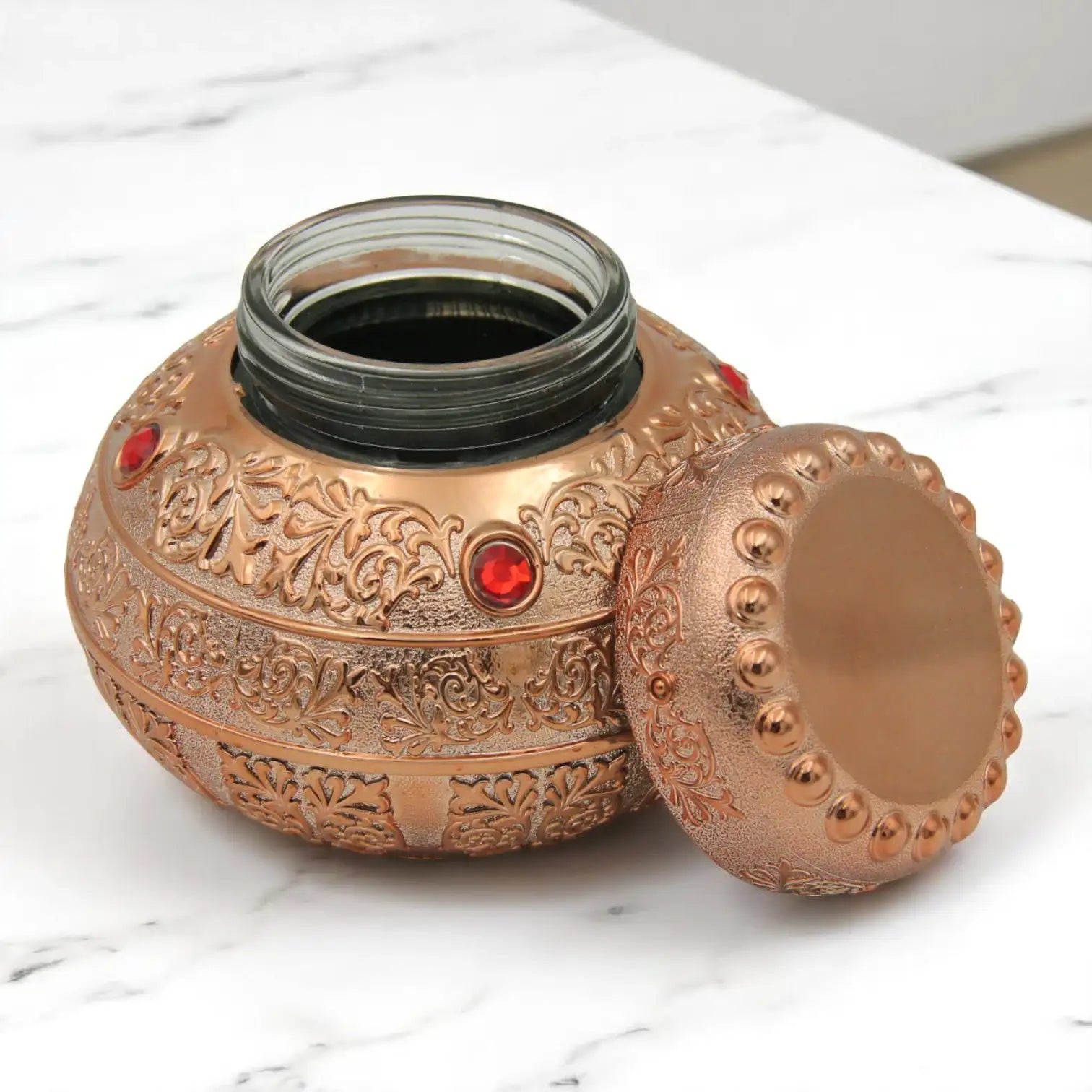 Antique Bronze Incense Powder Jar with Embellished Lid 80 ML– Ornate Arabic Style Bakhoor Storage Container - Damoo