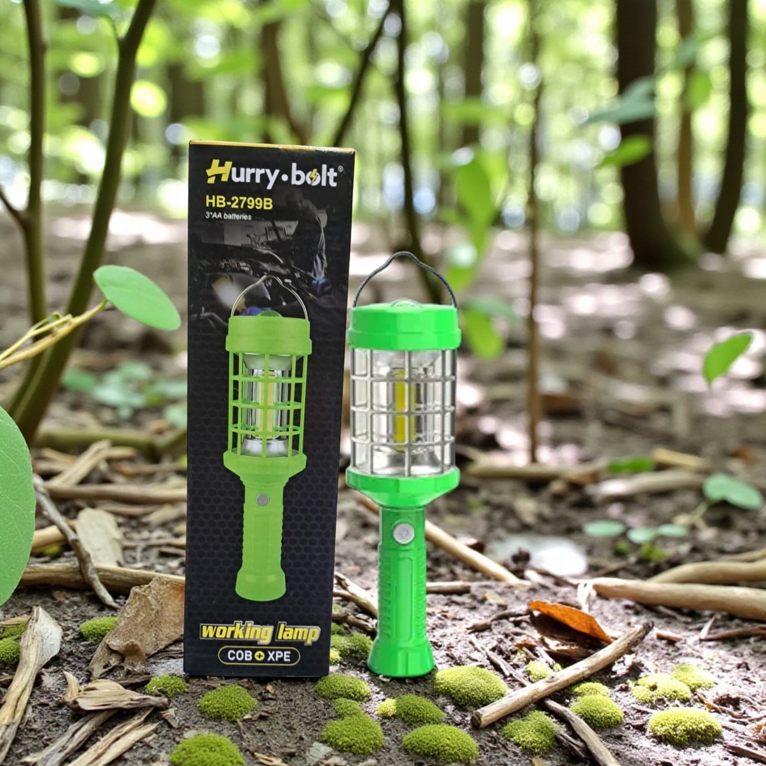 Hurry Bolt HB-2799B Rechargeable Work Lamp – Multifunctional COB + XPE LED Light with USB Charging, Protective Cage & Hanging Hook - Damoo