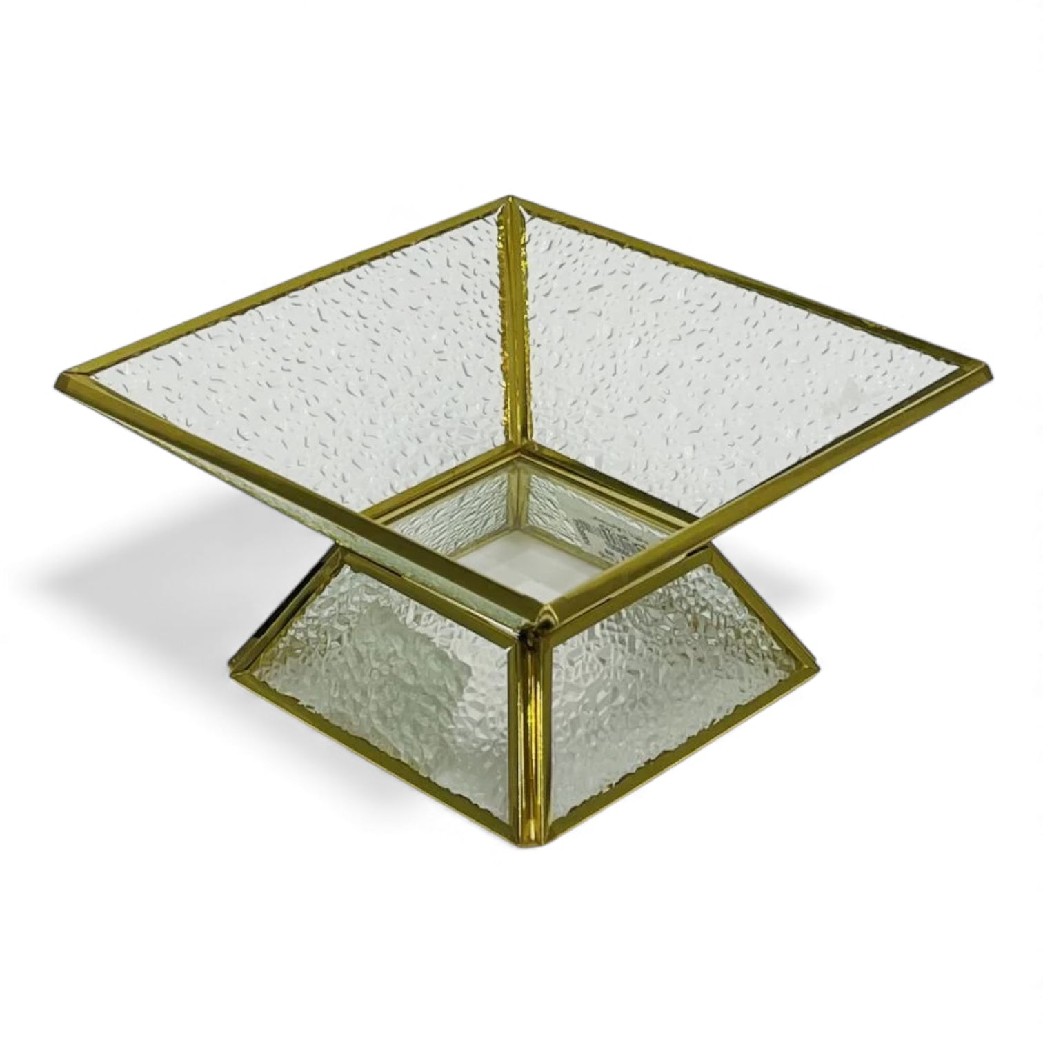 Luxury Square Glass Serving Tray with Golden Edge & Base – Elegant Dessert & Nuts Stand for Home, Parties & Gifting – 18cm
