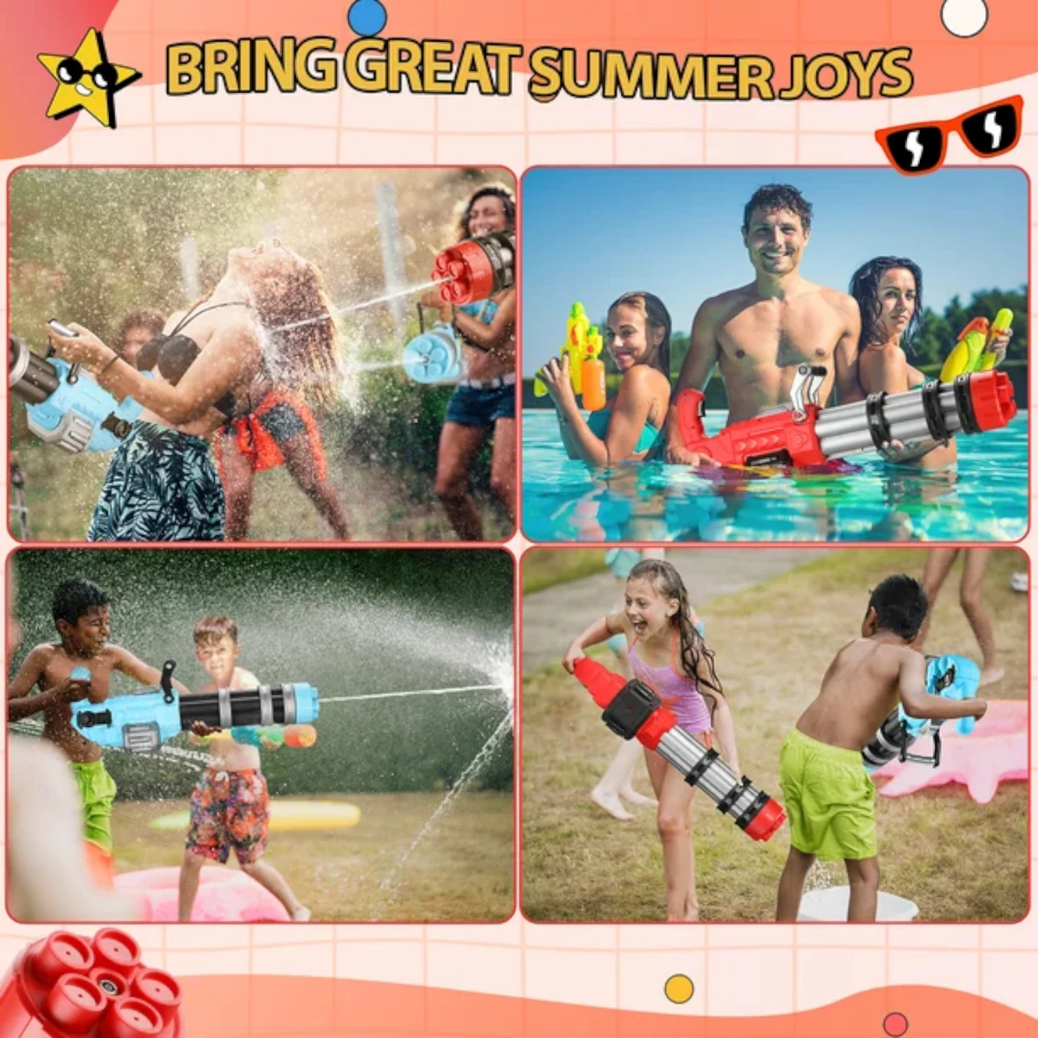 Electric Gatling Water Gun for Kids – Automatic Rotating Barrel Water Blaster with Long Range, Durable Waterproof Design, Outdoor Summer Toy for +6 Years - Damoo