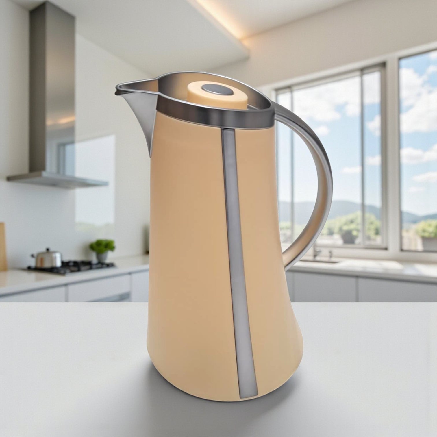 Germax Original Vacuum Insulated Coffee Pot 1L – Nordic Grey Thermo Jug | 12H Heat, 24H Cold | Leakproof One-Press Lid | High Quality Made in P.R.C. - Damoo