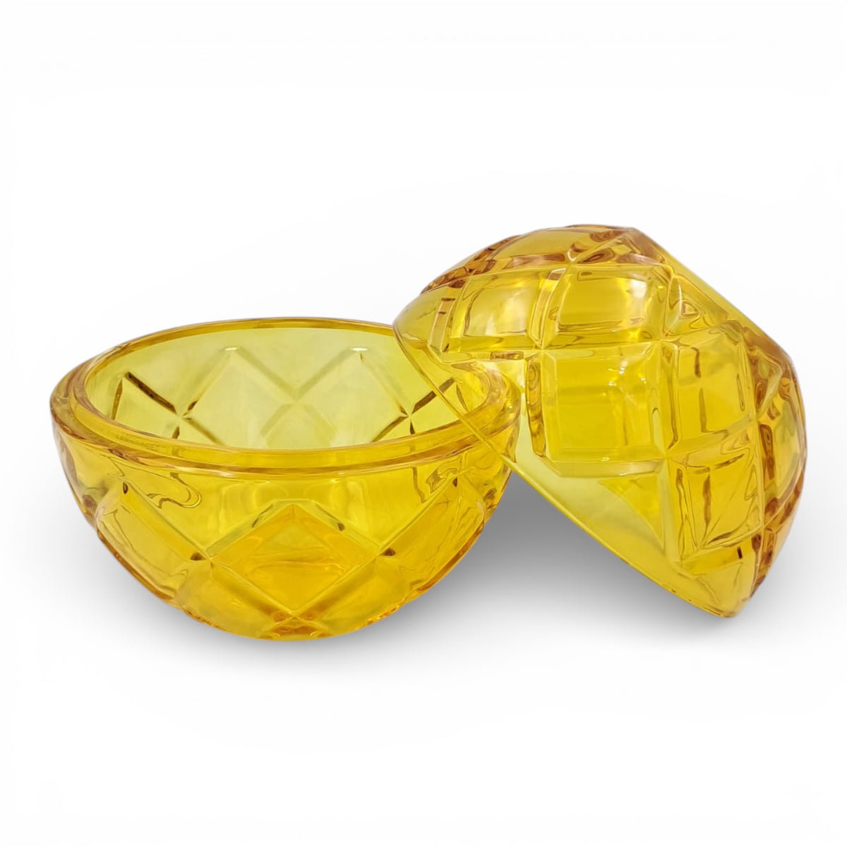 Luxury Colored Crystal Glass Bowl with Lid – Decorative Candy, Dessert & Serving Bowl for Table & Home Décor (16H x 15L × 15W CM | Cap 4.5 CM) - Damoo