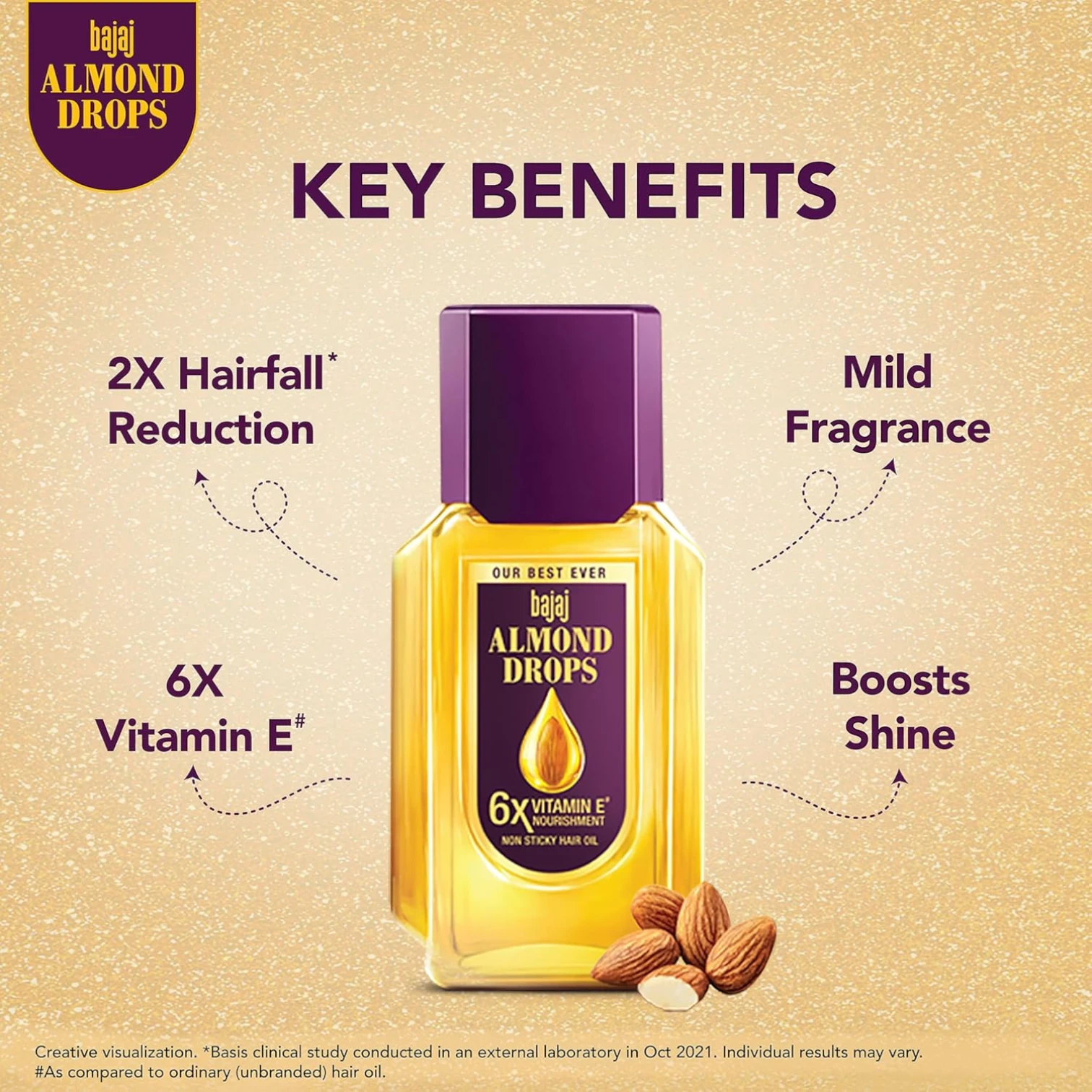 Bajaj Almond Drops Hair Oil – 100ml | 6X Vitamin E Nourishment | Non-Sticky Lightweight Oil for Hair Fall Control & Shine | Suitable for All Hair Types - Damoo