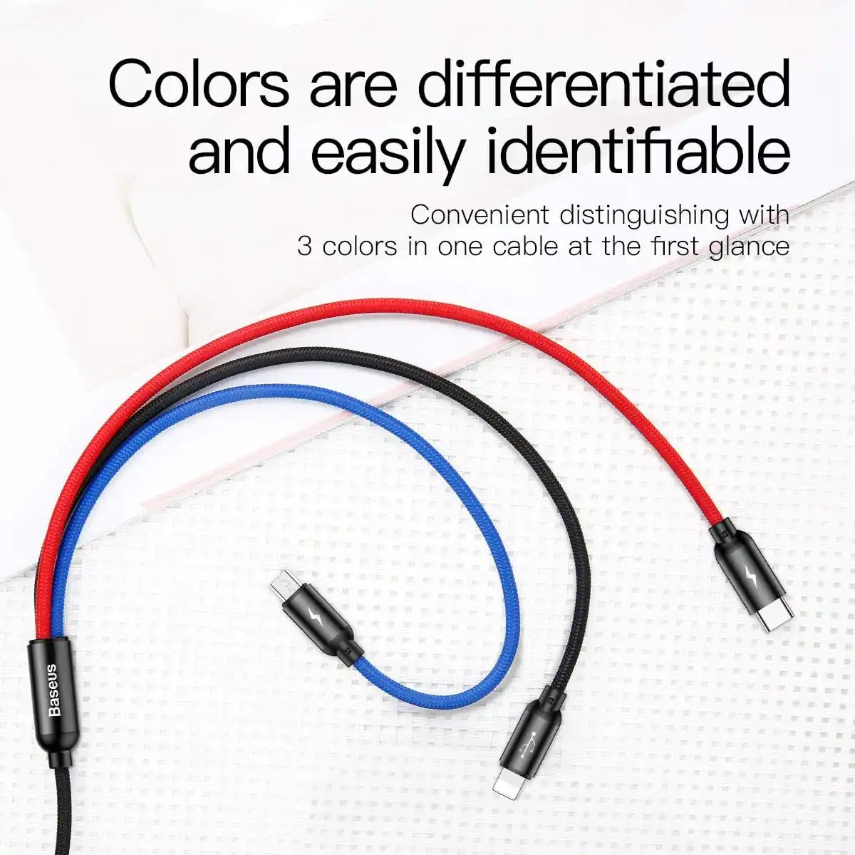 Baseus 3-in-1 Multi Charging Cable 30CM – USB to Lightning, USB-C & Micro USB, Short Fast Charger Cable 3.5A for iPhone, Samsung, Huawei & More – Braided, Durable & Tangle-Free - Damoo