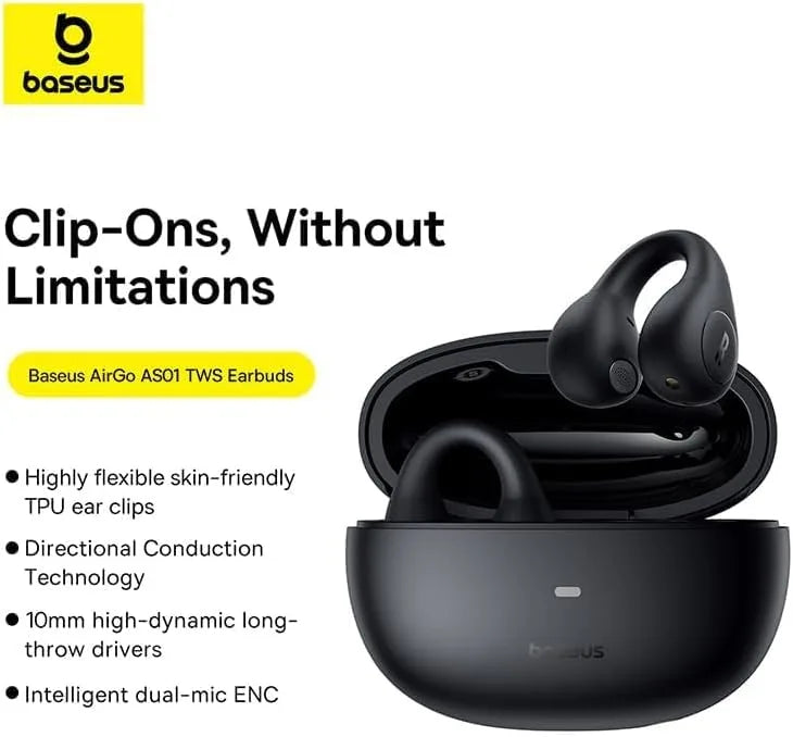 Baseus AirGo AS01 Open-Ear Bluetooth 5.3 Clip-On Sports Earphones – Wireless Headphones for Running & Fitness, iPhone & Android Compatible - Damoo
