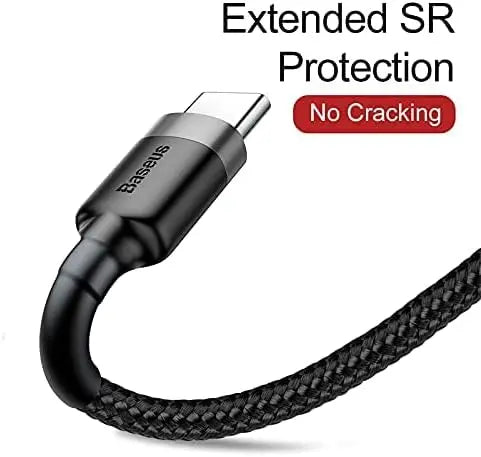 Baseus Cafule Series USB to USB-C Cable 1M – 3A Fast Charging, 480Mbps Data Transfer, Nylon Braided for iPhone 15, iPad, Samsung, Laptops – Grey+Black - Damoo