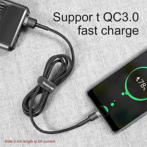 Baseus Cafule Series USB to USB-C Cable 1M – 3A Fast Charging, 480Mbps Data Transfer, Nylon Braided for iPhone 15, iPad, Samsung, Laptops – Grey+Black - Damoo
