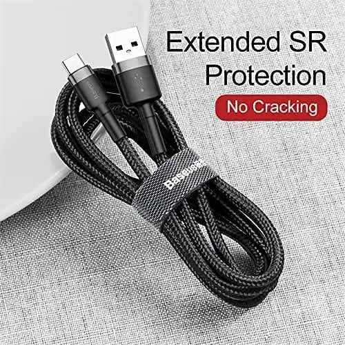Baseus Cafule Series USB to USB-C Cable 1M – 3A Fast Charging, 480Mbps Data Transfer, Nylon Braided for iPhone 15, iPad, Samsung, Laptops – Grey+Black - Damoo