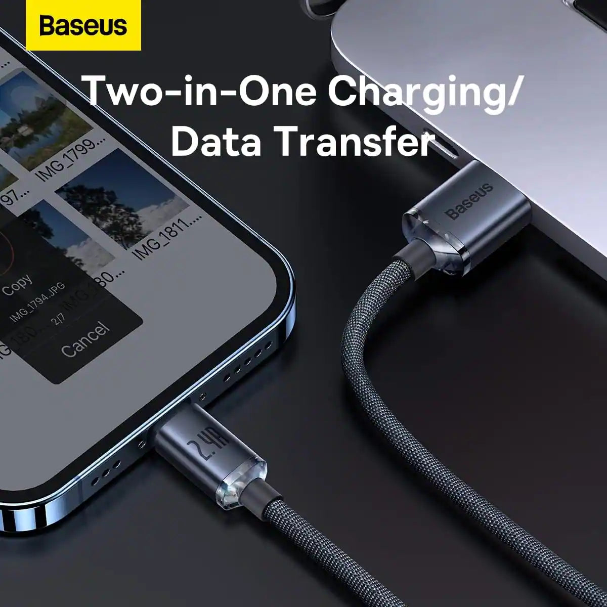 Baseus Crystal Shine Lightning Cable 1.2M – 2.4A Fast Charging & Data Sync for iPhone, iPad, AirPods – Black - Damoo