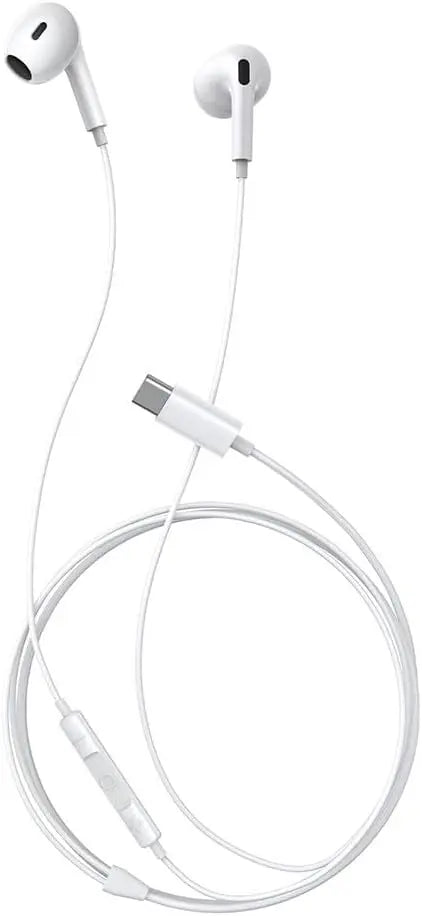Baseus Type-C Earphones CZ17 – USB-C Wired Semi In-Ear Headphones with Mic for iPhone 15, Samsung S23, Redmi, OnePlus – Noise Isolation, White - Damoo