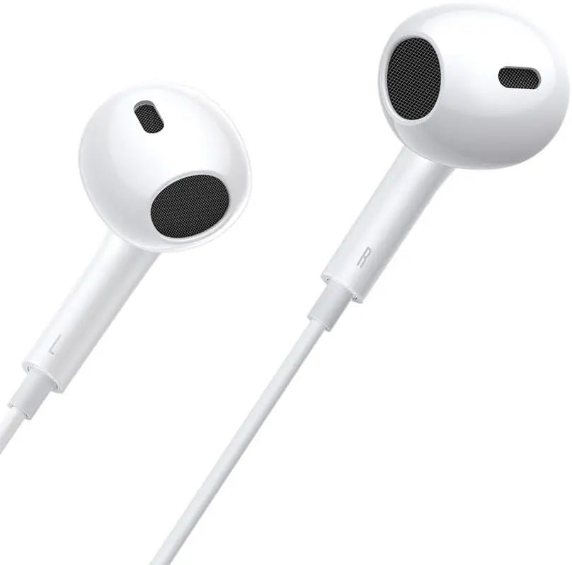 Baseus Type-C Earphones CZ17 – USB-C Wired Semi In-Ear Headphones with Mic for iPhone 15, Samsung S23, Redmi, OnePlus – Noise Isolation, White - Damoo