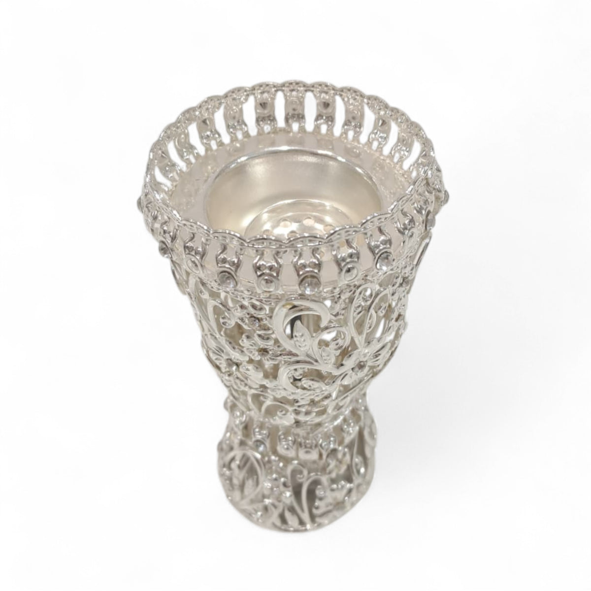 Silver Plated Embossed Incense Burner – Ornate Floral Metal Bukhoor Holder with Elegant Base, Home Fragrance Decor - Damoo
