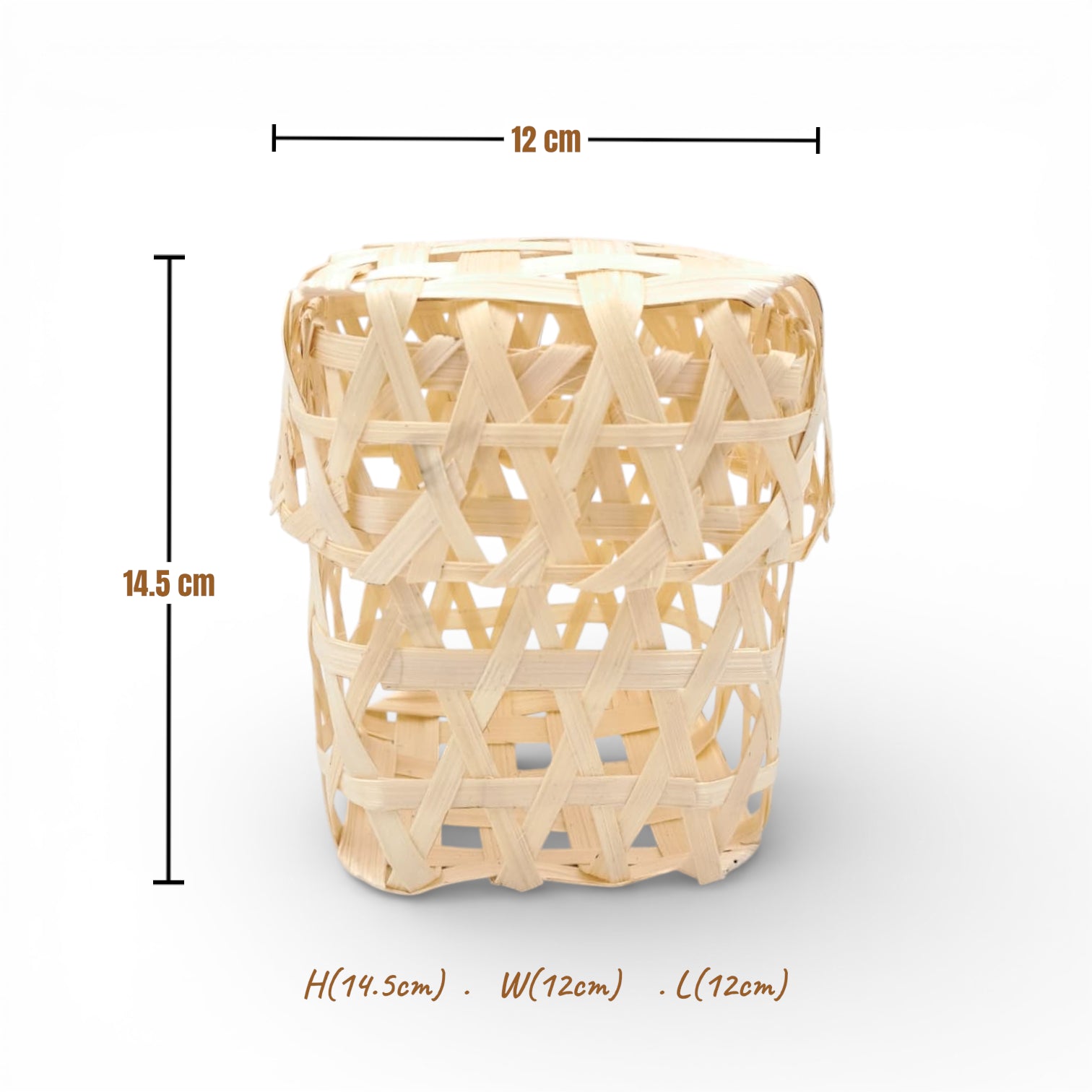 Handmade Natural Bamboo Storage Basket – Small Woven Decorative Organizer for Home Décor, Gift Packaging & Table Storage (14.5H x 12W x 12L CM) - Damoo