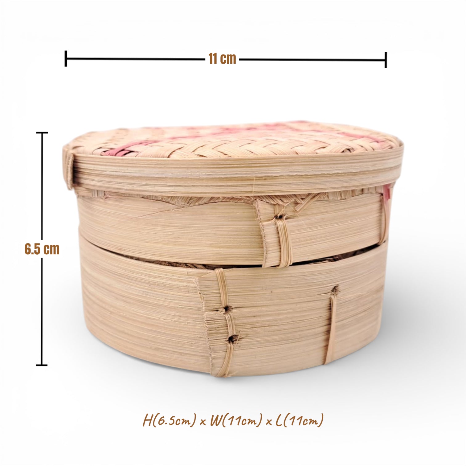 Handwoven Bamboo Steamer Basket with Lid – Natural Wooden Food Steaming Box for Dumplings, Buns & Dim Sum (6.5H x 11W x 11L CM) - Damoo
