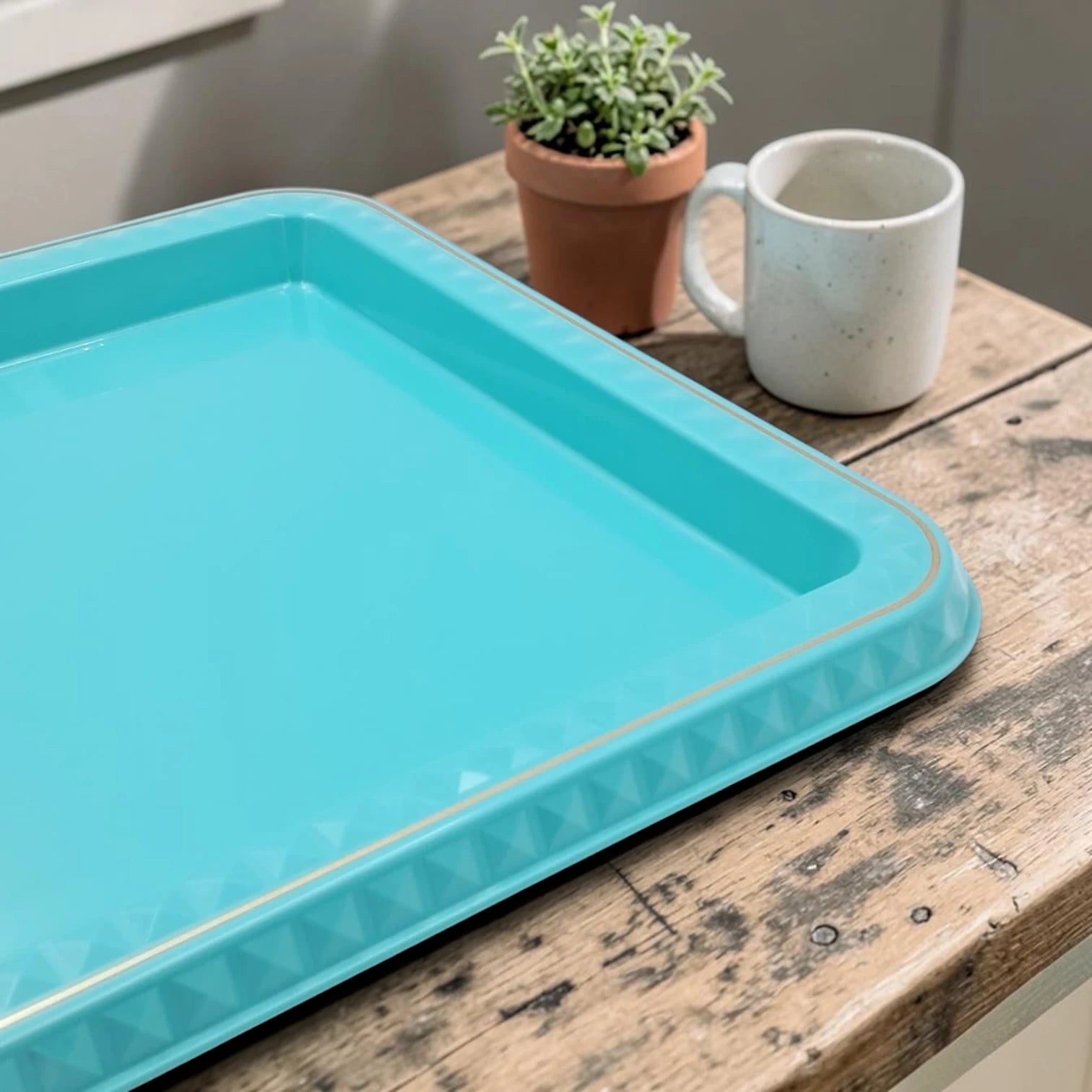 Large Rectangular Serving Tray with Geometric Border Design – Multipurpose Food, Tea & Coffee Serving Tray (4H x 51L x 35W CM) - Damoo