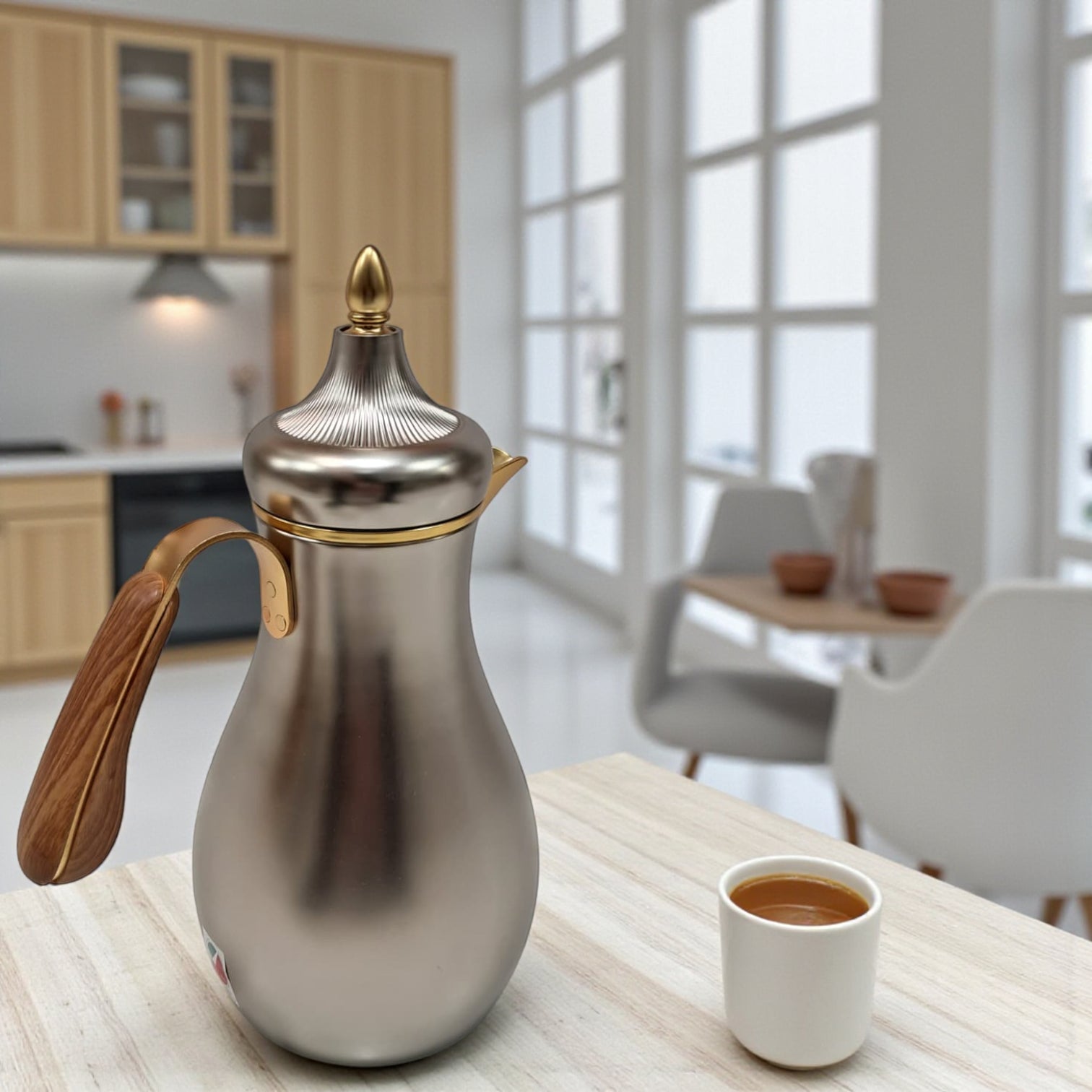 Najib Vacuum Flask Set (1L + 0.7L) Premium Insulated Thermos with Wood-Style Handle | Double Wall Flask for Hot & Cold Beverages | Modern Design for Home, Office & Travel - Damoo