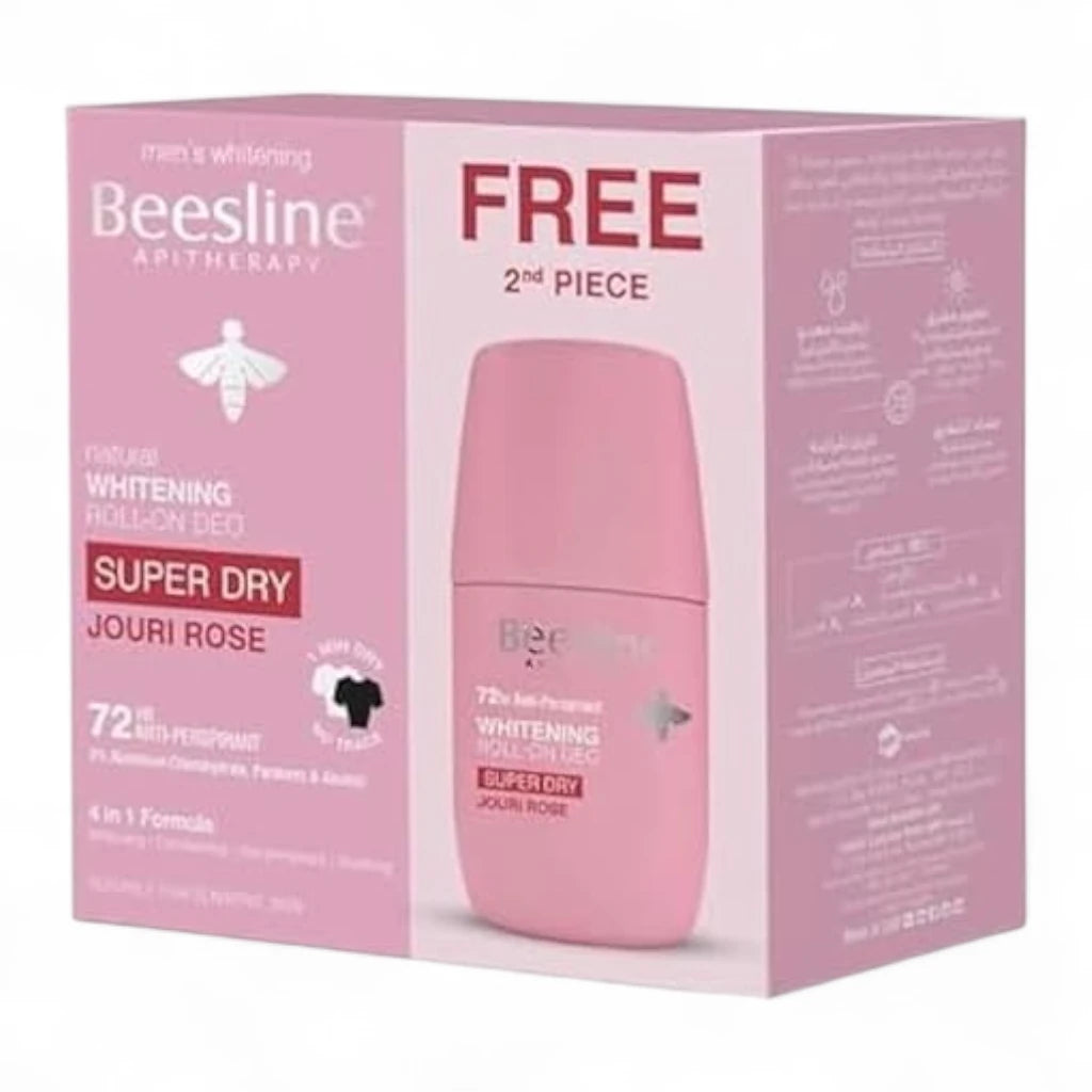 Beesline Natural Whitening Roll-On Deodorant Super Dry Jouri Rose 2 Pcs 50ml | Long-Lasting Odor & Sweat Protection | Natural Formula for Fresh, Smooth Underarms - Damoo