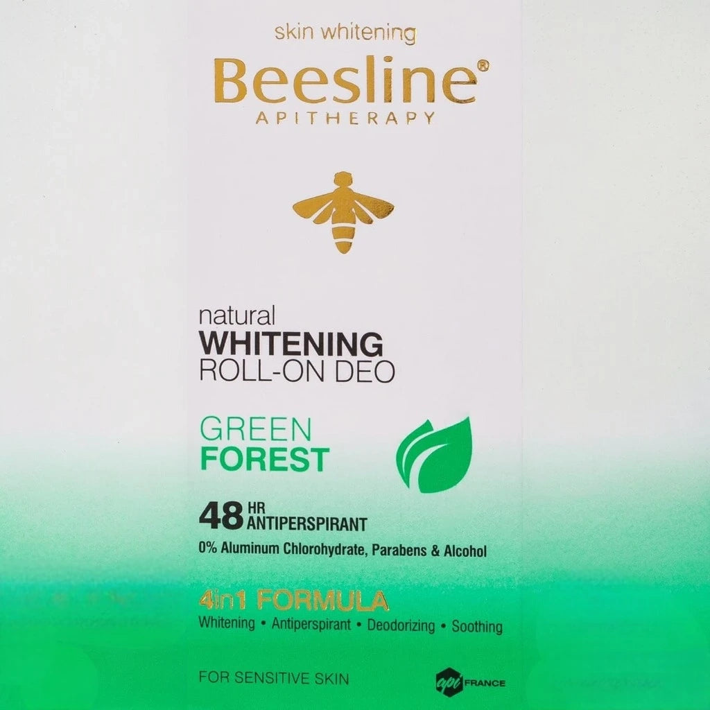 Beesline Whitening Roll-On Deodorant β Green Forest, 50ml | 48H Antiperspirant Protection with Natural Brightening, Soothing for Sensitive Skin | Alcohol & Paraben Free, Fast-Drying Formula - Damoo