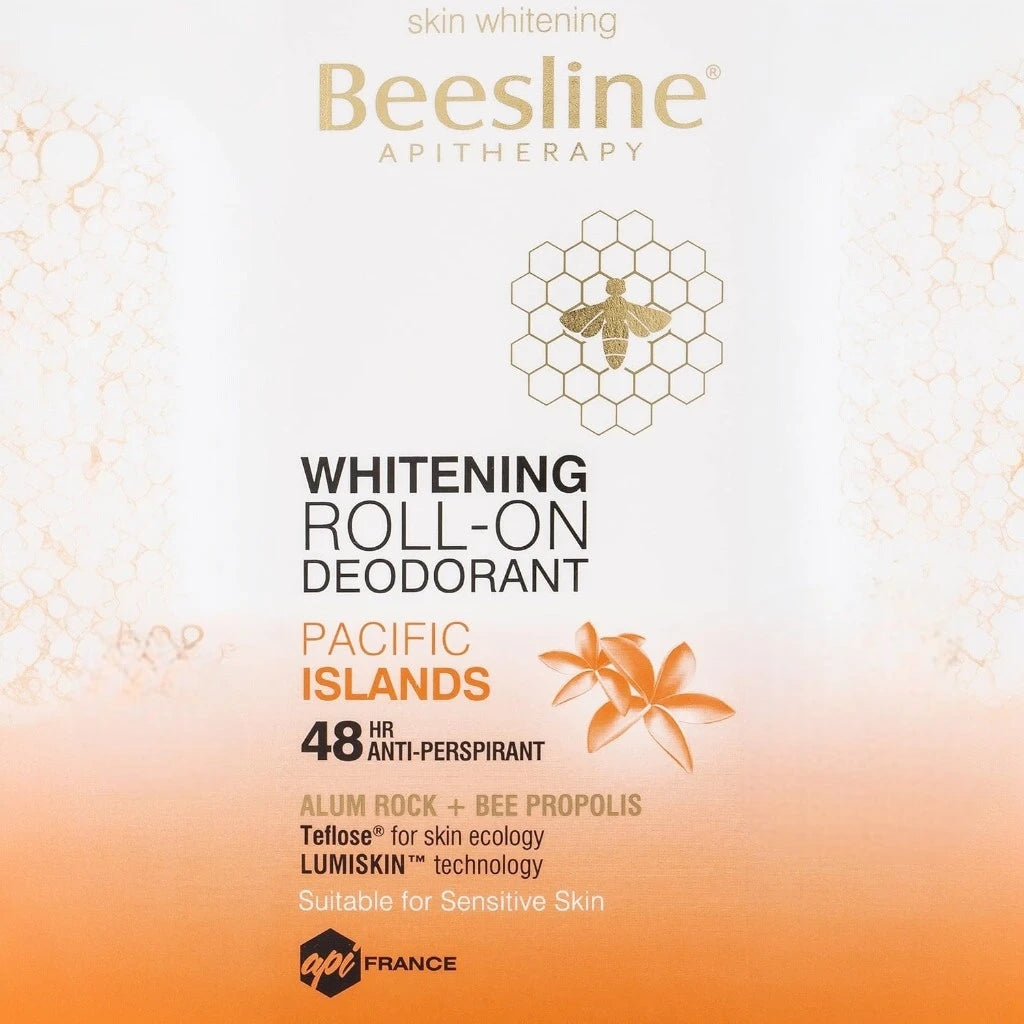 Beesline Whitening Roll-On Deodorant – Pacific Islands Scent, 50ml | 48H Antiperspirant with Natural Brightening & Soothing Ingredients | Alcohol-Free, Paraben-Free, Non-Sticky for Sensitive Skin - Damoo
