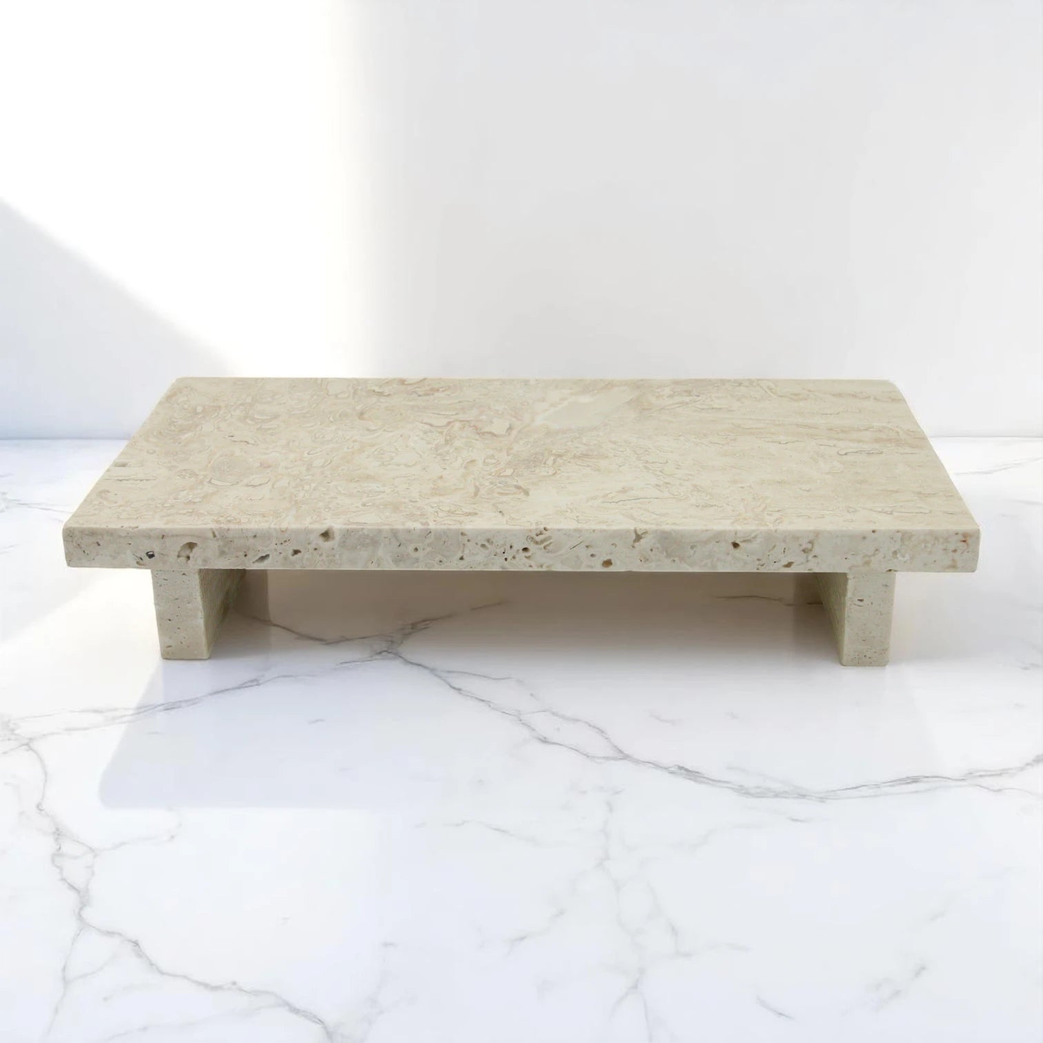 Beige Marble Decorative Serving Board with Small Legs – Tray for Kitchen, Vanity, Bathroom, or Living Room - Damoo