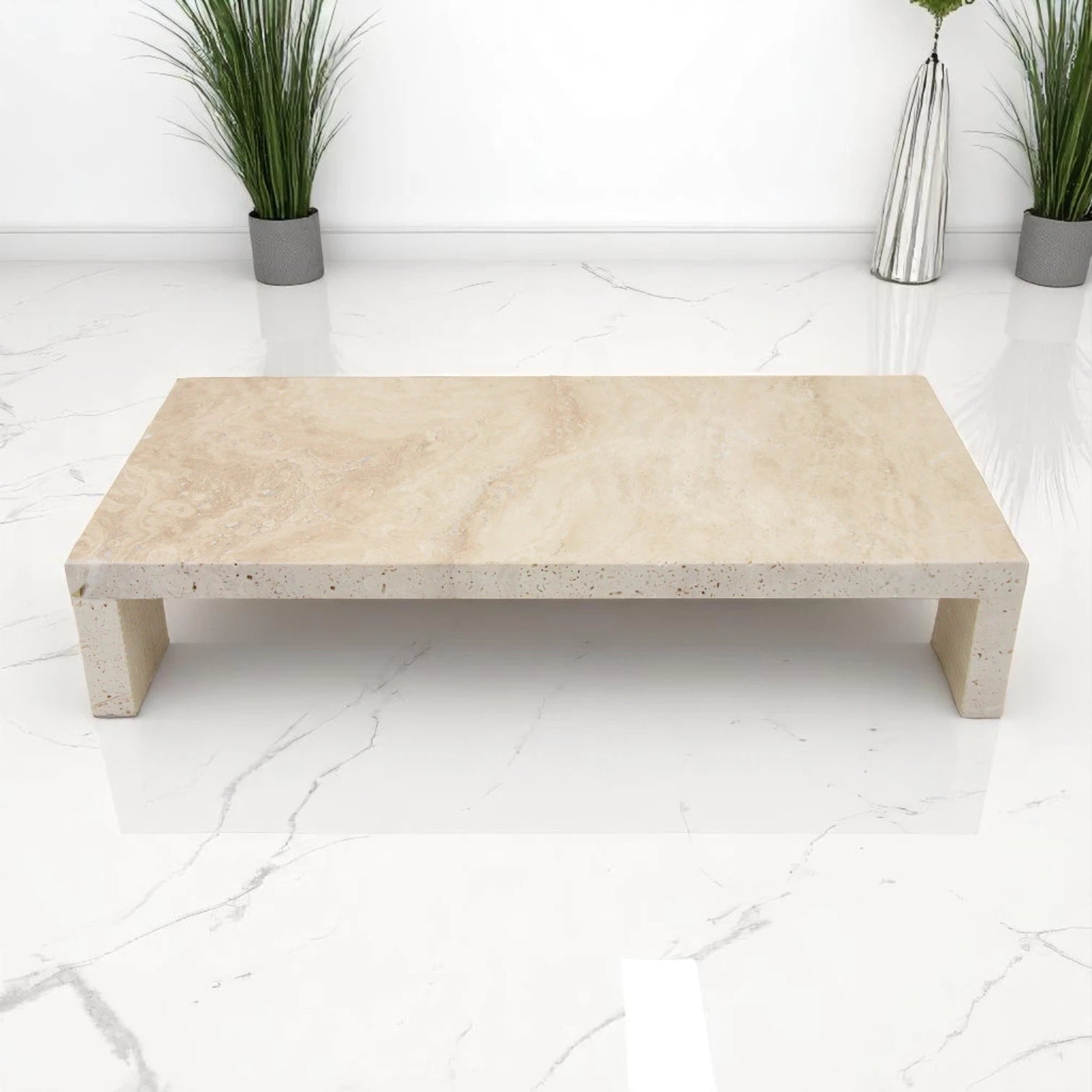 Beige Marble-Style Rectangular Tray on Legs – Modern Stone-Look Decorative Stand for Kitchen, Dining, Bathroom & Living Room - Multi-Purpose Display Board for Food, Storage & Styling - Damoo