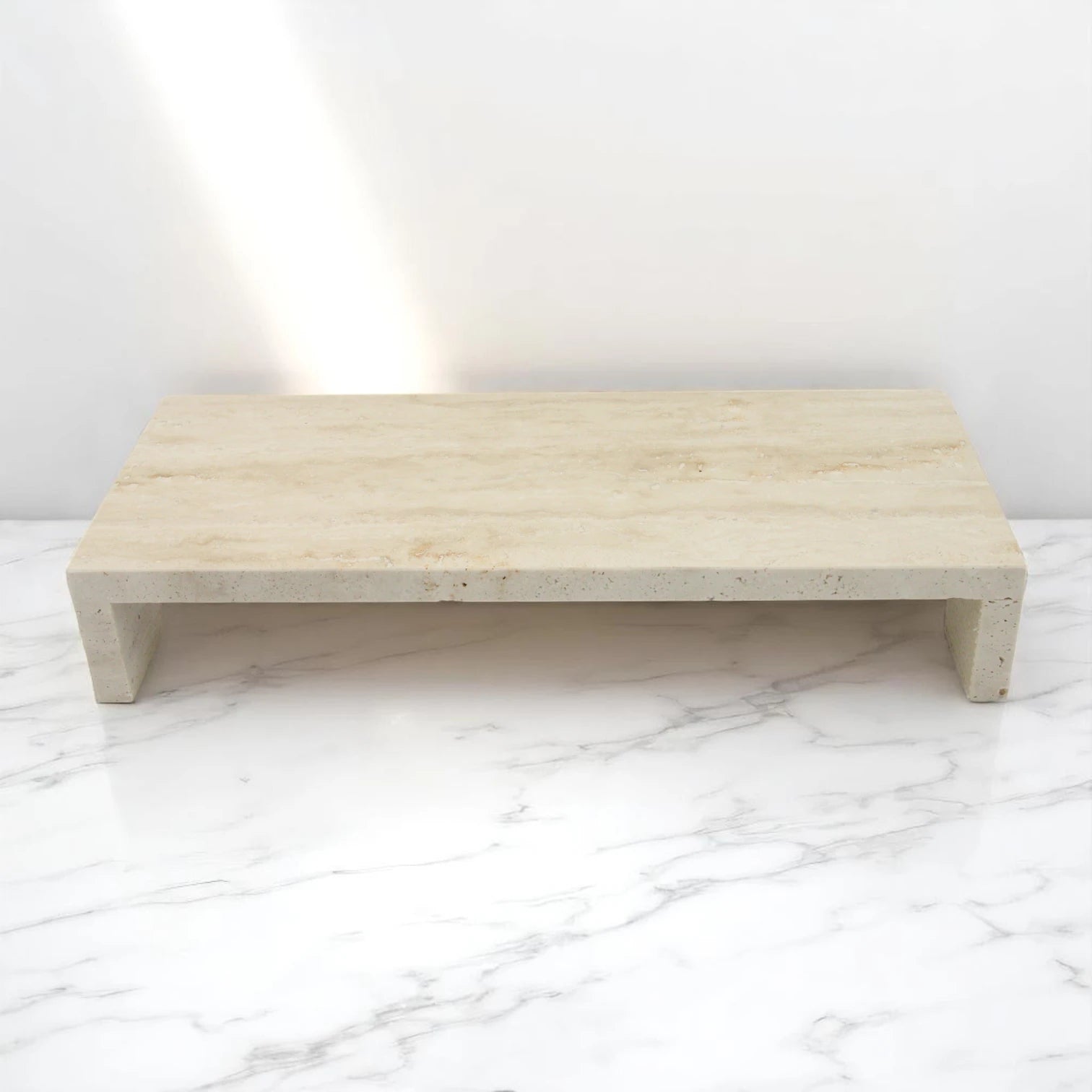 Beige Marble-Style Rectangular Tray with Legs – Modern Stone-Look Decorative Stand for Kitchen, Dining Table, Bathroom & Home Décor - Multi-Purpose Display Board for Food, Storage & Styling - Damoo