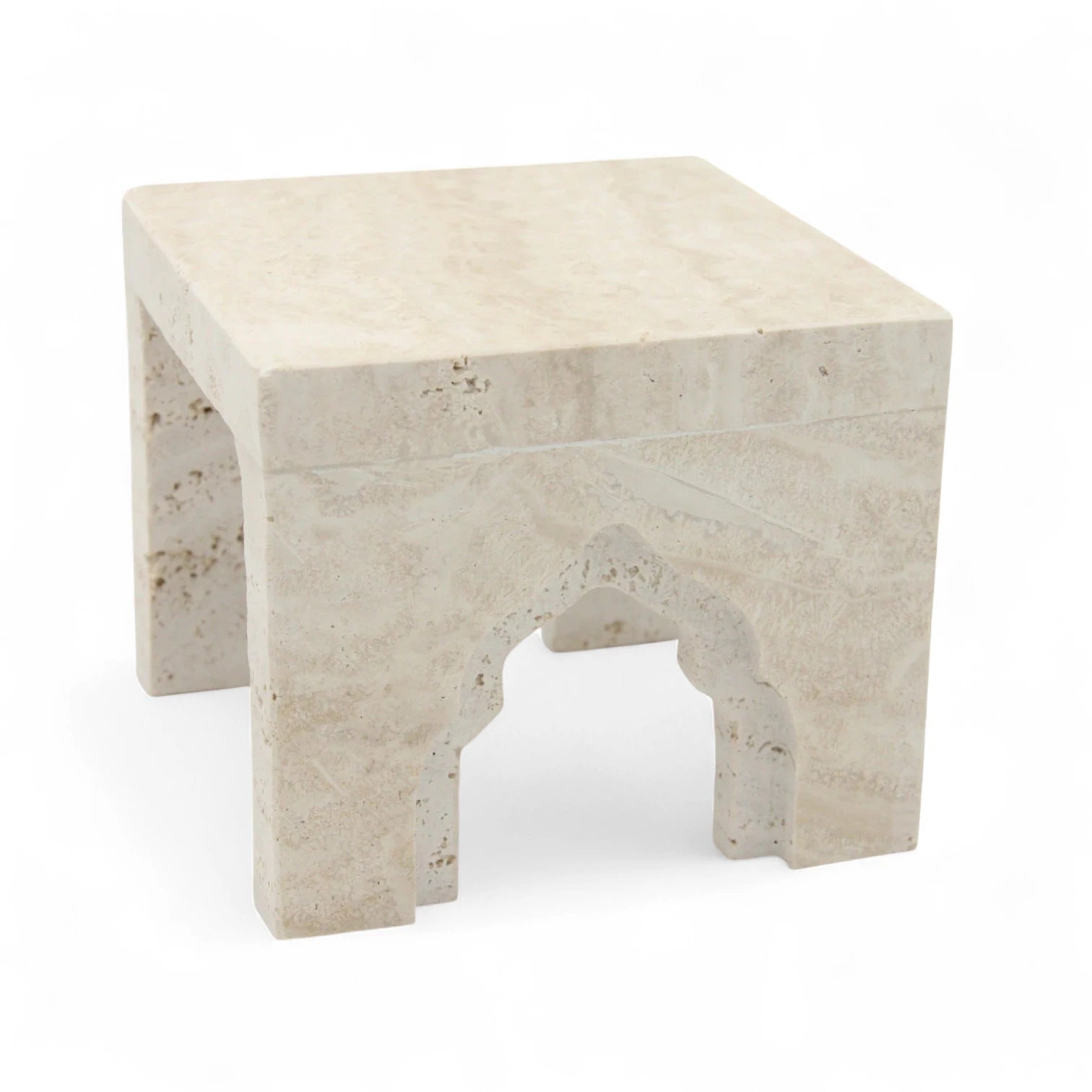 Beige Marble-Style Stand with Middle Eastern Design – Authentic Traditional Decorative Pedestal for Tabletop Display - Elegant Multi-Purpose Accent Tray for Home Décor - Damoo
