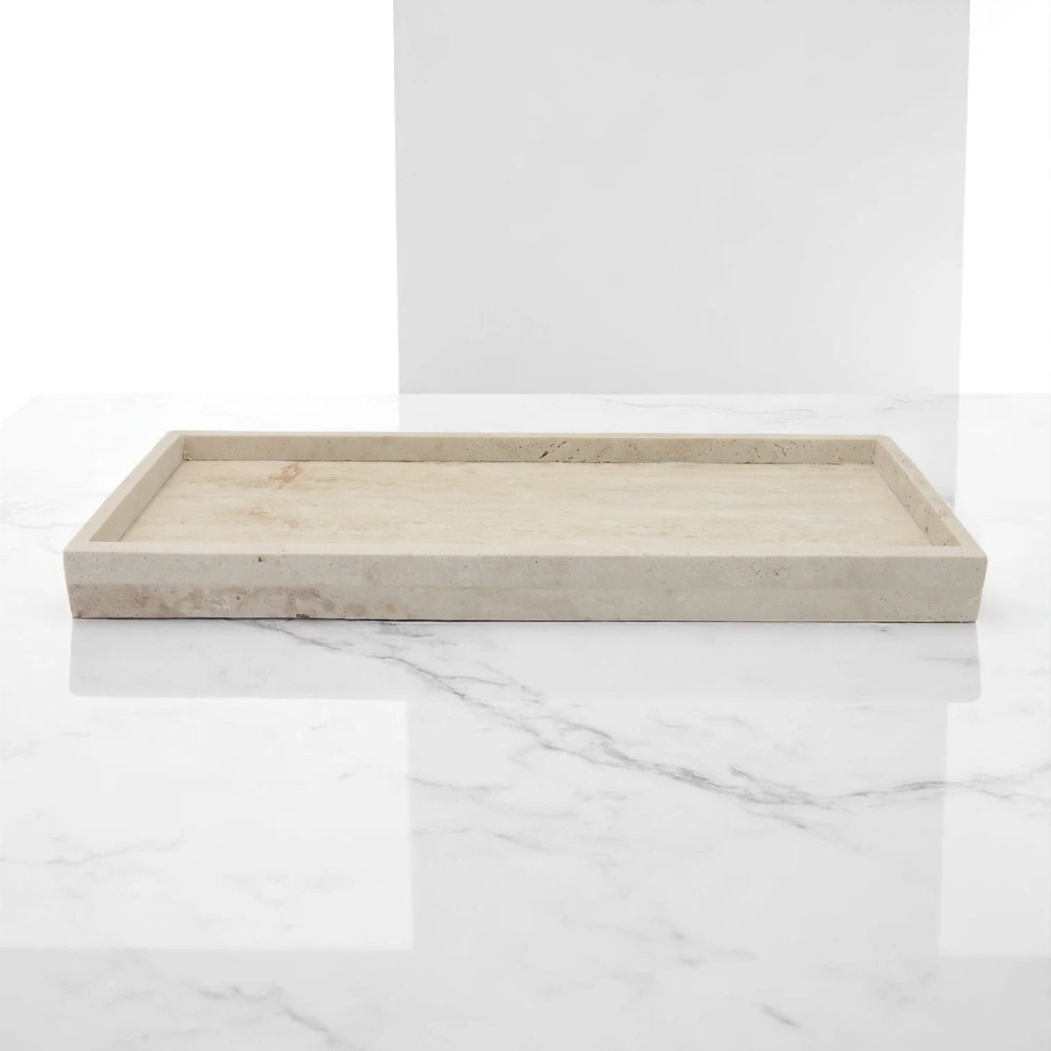 Beige Marble Tray with Edge – Natural Stone Vanity Tray for Bathroom, Kitchen, Coffee Table, Jewelry, and Makeup - Decorative & Functional Countertop Organizer by Damoo - Damoo