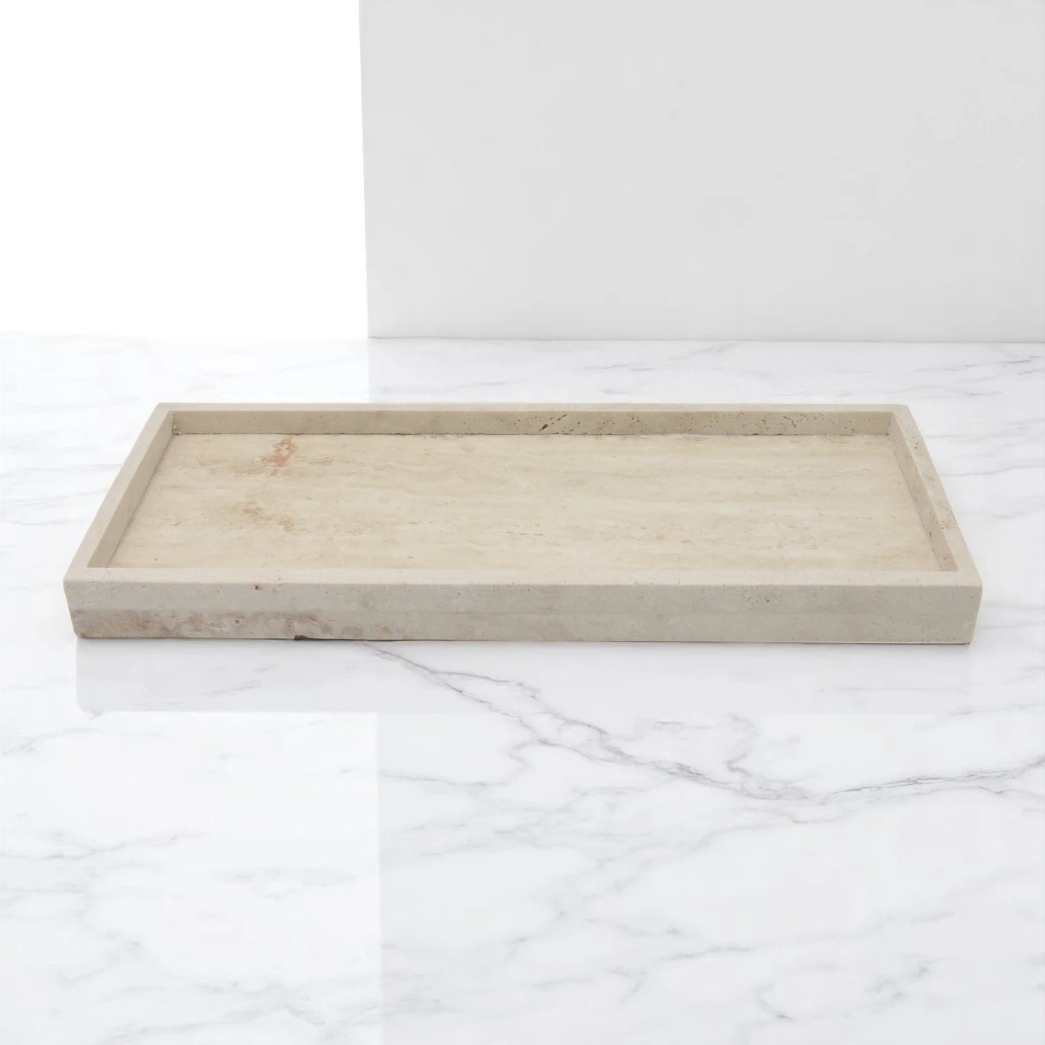 Beige Marble Tray with Edge – Natural Stone Vanity Tray for Bathroom, Kitchen, Coffee Table, Jewelry, and Makeup - Decorative & Functional Countertop Organizer by Damoo - Damoo