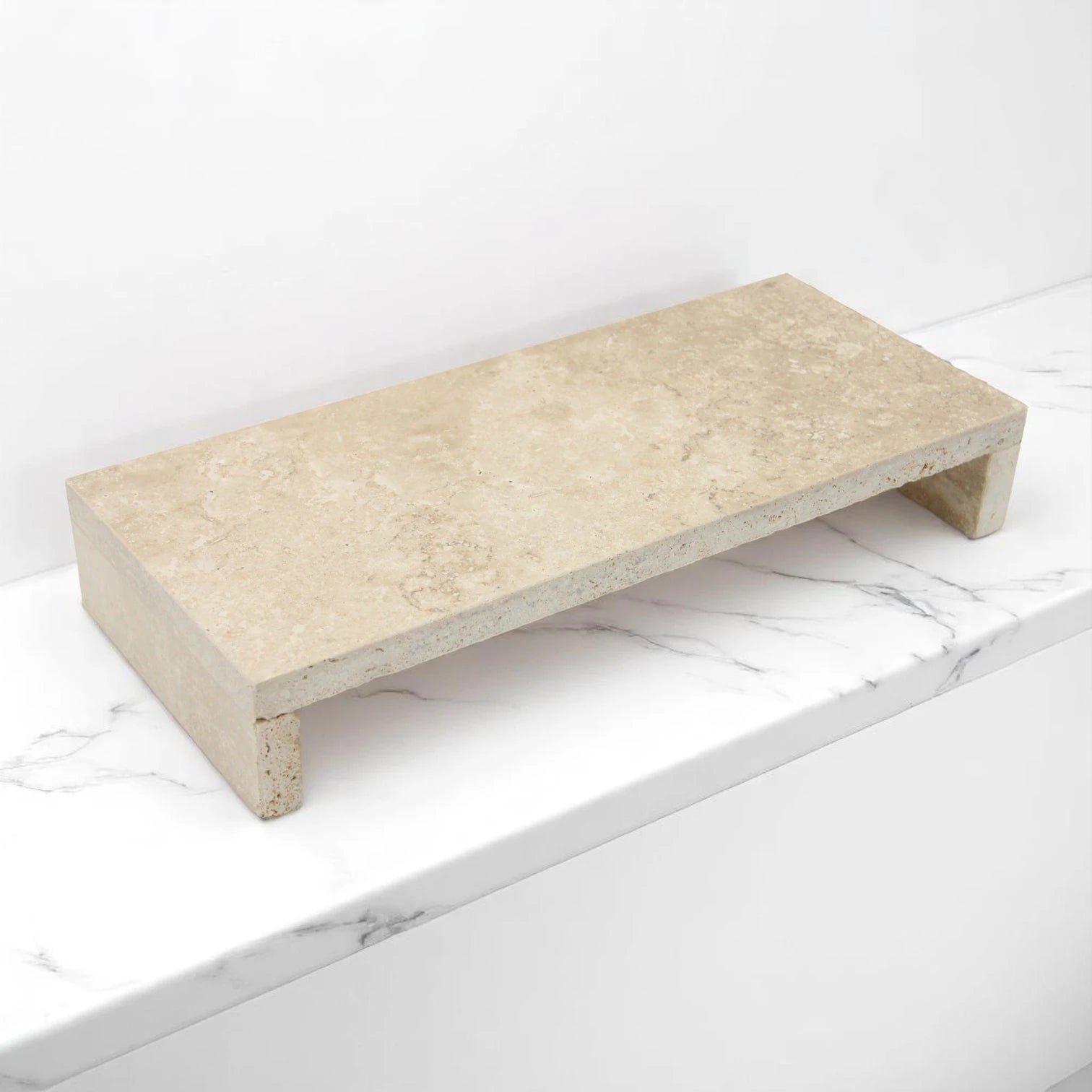 Beige Marble Tray with Legs | 35x15x4cm Multi-Purpose Stone Board for Décor, Jewelry & Food Display - Damoo