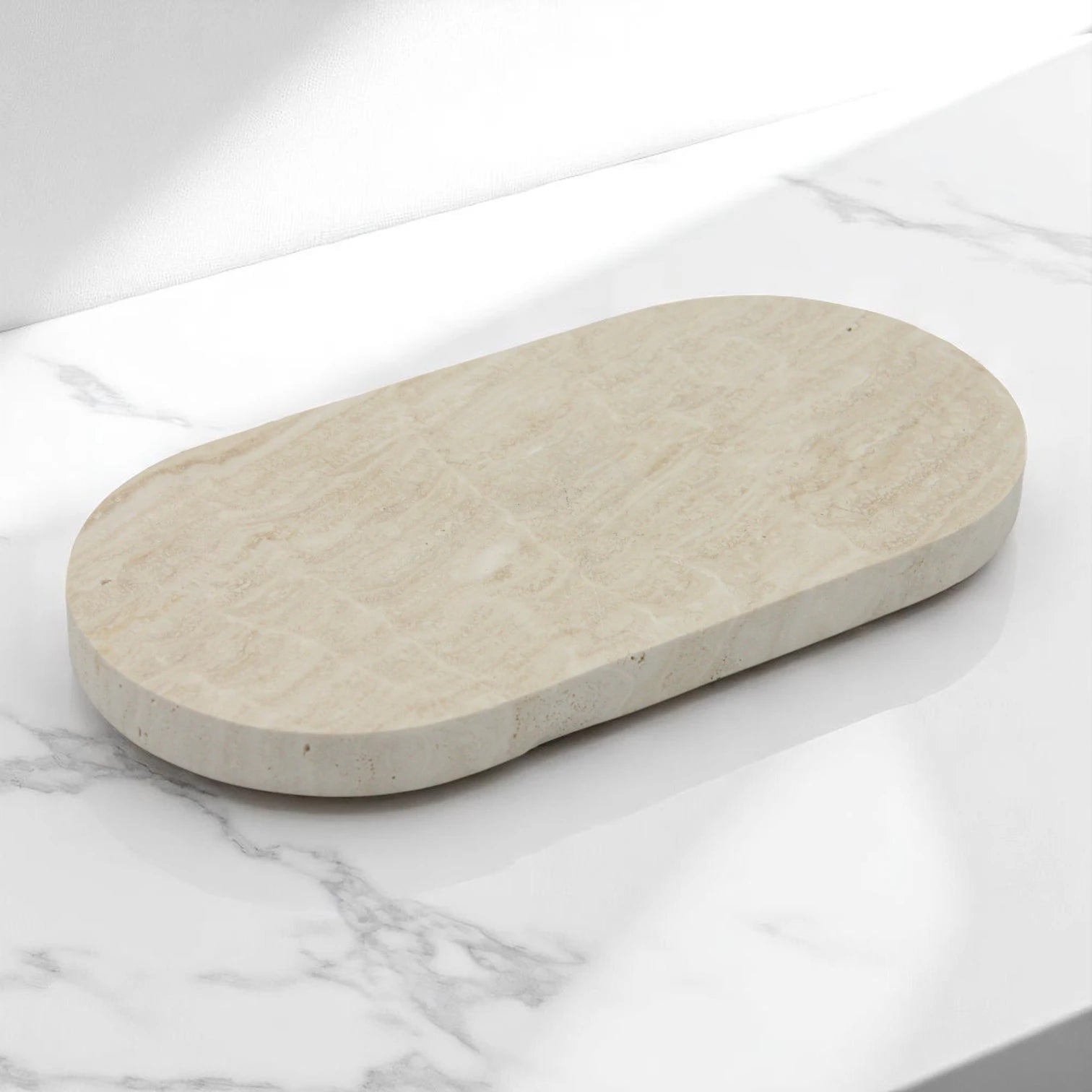 Beige Oval Marble Decorative Tray | Elegant Organizer for Jewelry, Candles, Bathroom & Kitchen Essentials - Damoo