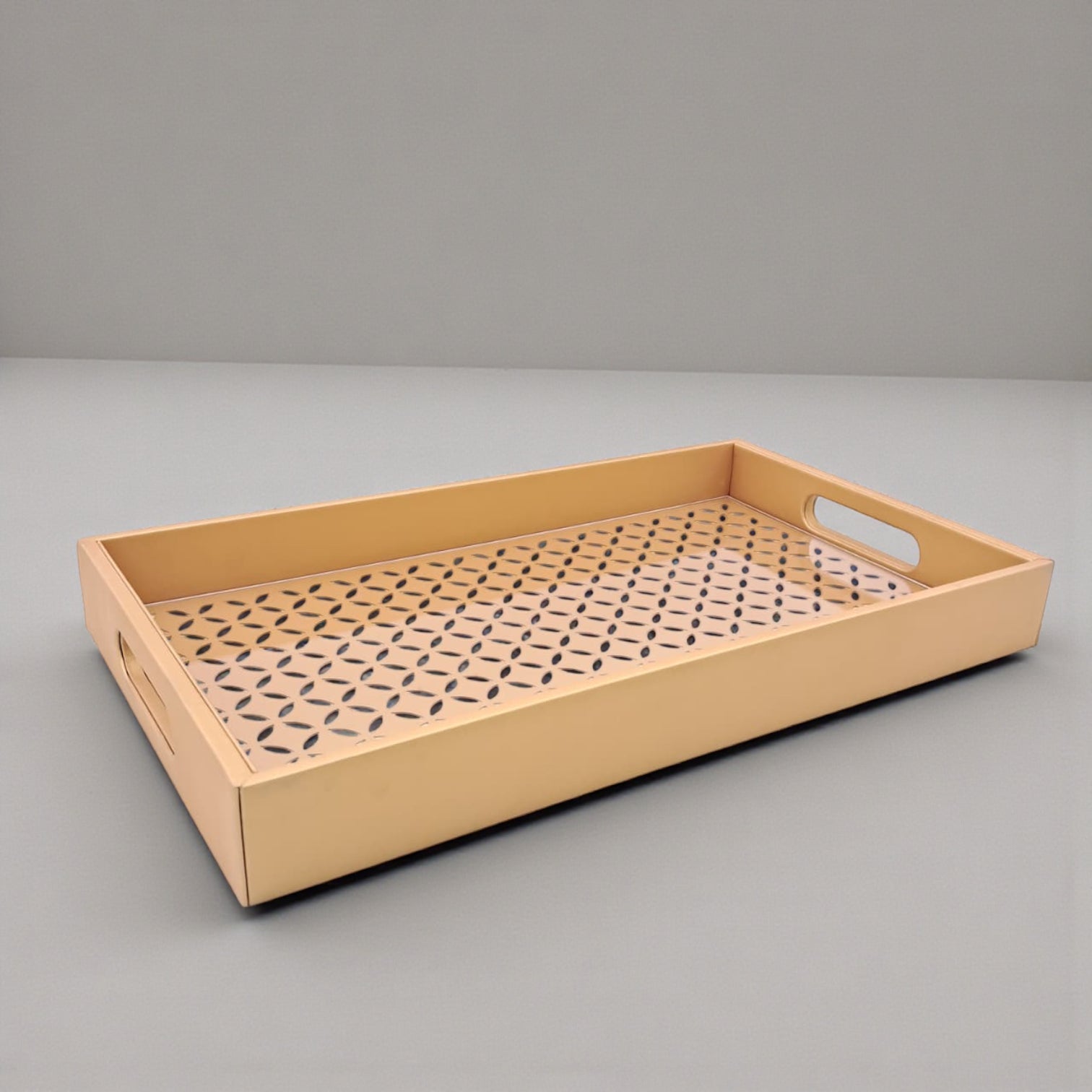 Large Decorative Serving Tray with Cut-Out Pattern | Multipurpose Rectangle Ottoman & Coffee Table Tray | Premium Home Décor Organizer for Dining, Kitchen, Living Room & Office | H(5cm) x W(26cm) x L(45.5cm) - Damoo