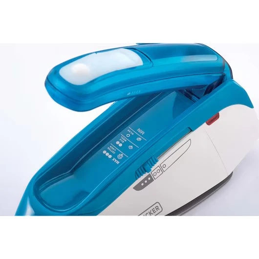 Black+Decker 1085W Dual Voltage Travel Steam Iron – Lightweight, Foldable Handle, Nonstick Teflon Soleplate, Compact Design for International Use (Blue) - TI250-B5 - Damoo