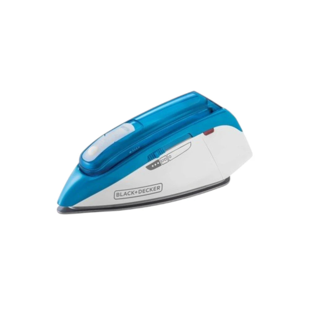 Black+Decker 1085W Dual Voltage Travel Steam Iron – Lightweight, Foldable Handle, Nonstick Teflon Soleplate, Compact Design for International Use (Blue) - TI250-B5 - Damoo