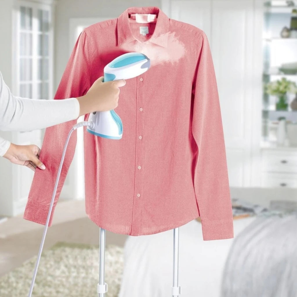 BLACK+DECKER 1200W Handheld Fabric Steamer | Quick 35s Heat-Up | 260ml Water Tank | Lint Remover & Fabric Brush Included | Travel-Friendly Clothes Steamer (HST1200-B5, White/Blue) - Damoo