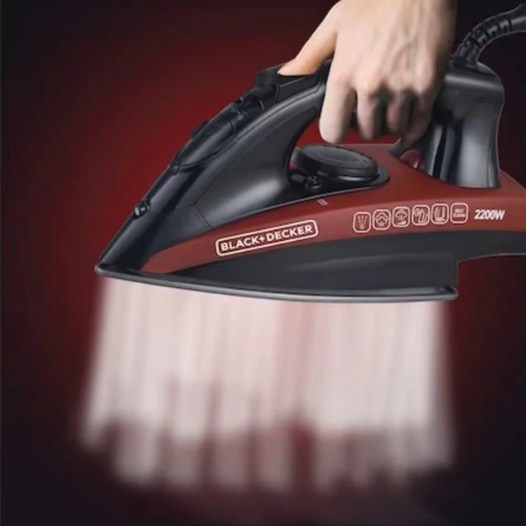 Black+Decker 2200W Steam Iron with 220ml Water Tank, Non-Stick Soleplate, Adjustable Temperature, Vertical Steam, Self-Cleaning, Anti-Drip – X2200-B5 - Damoo