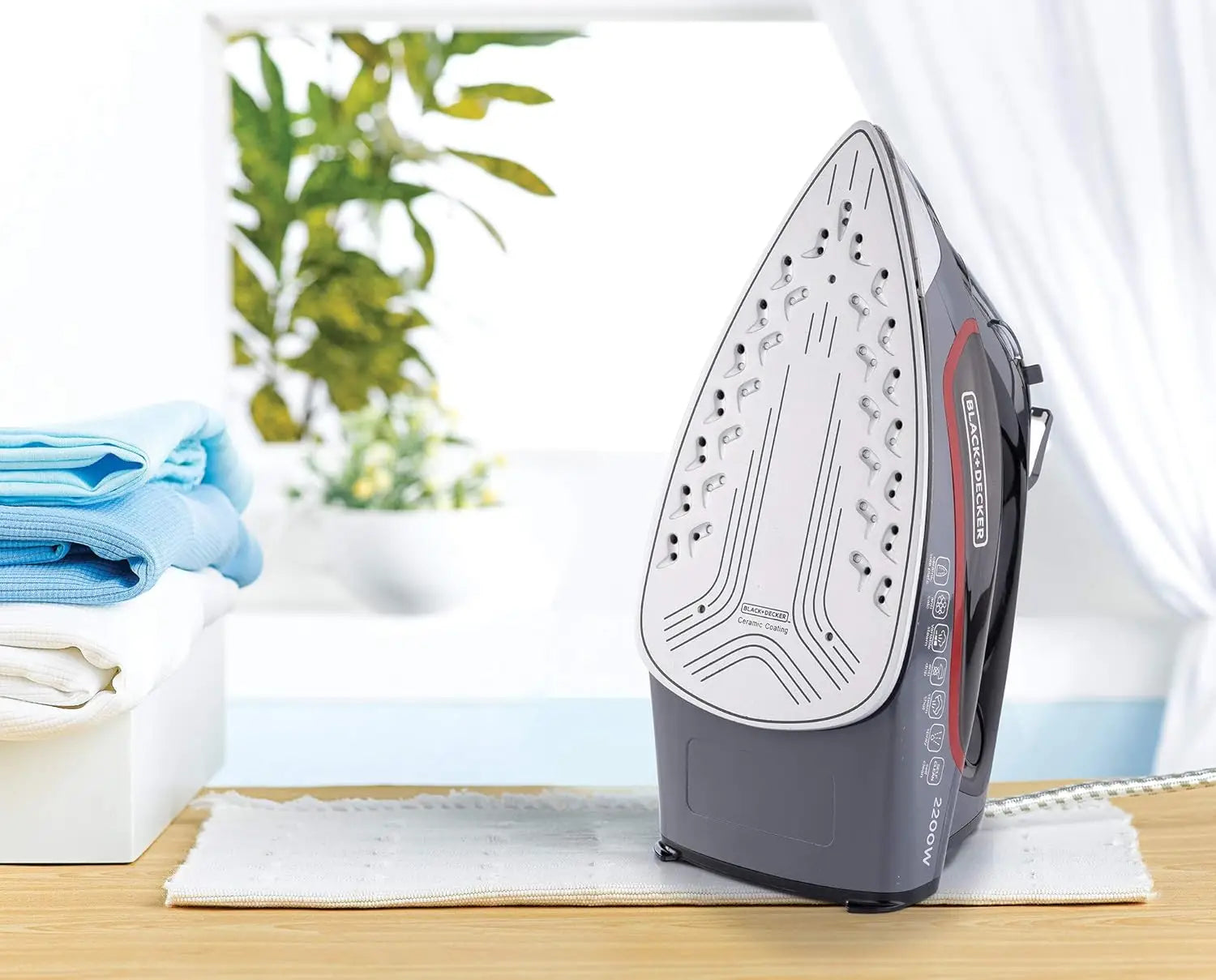 Black+Decker 2200W Steam Iron with Ceramic Soleplate, 380ml Tank, Anti-Drip & Auto Shutoff – X2050-B5 (Grey) - Damoo